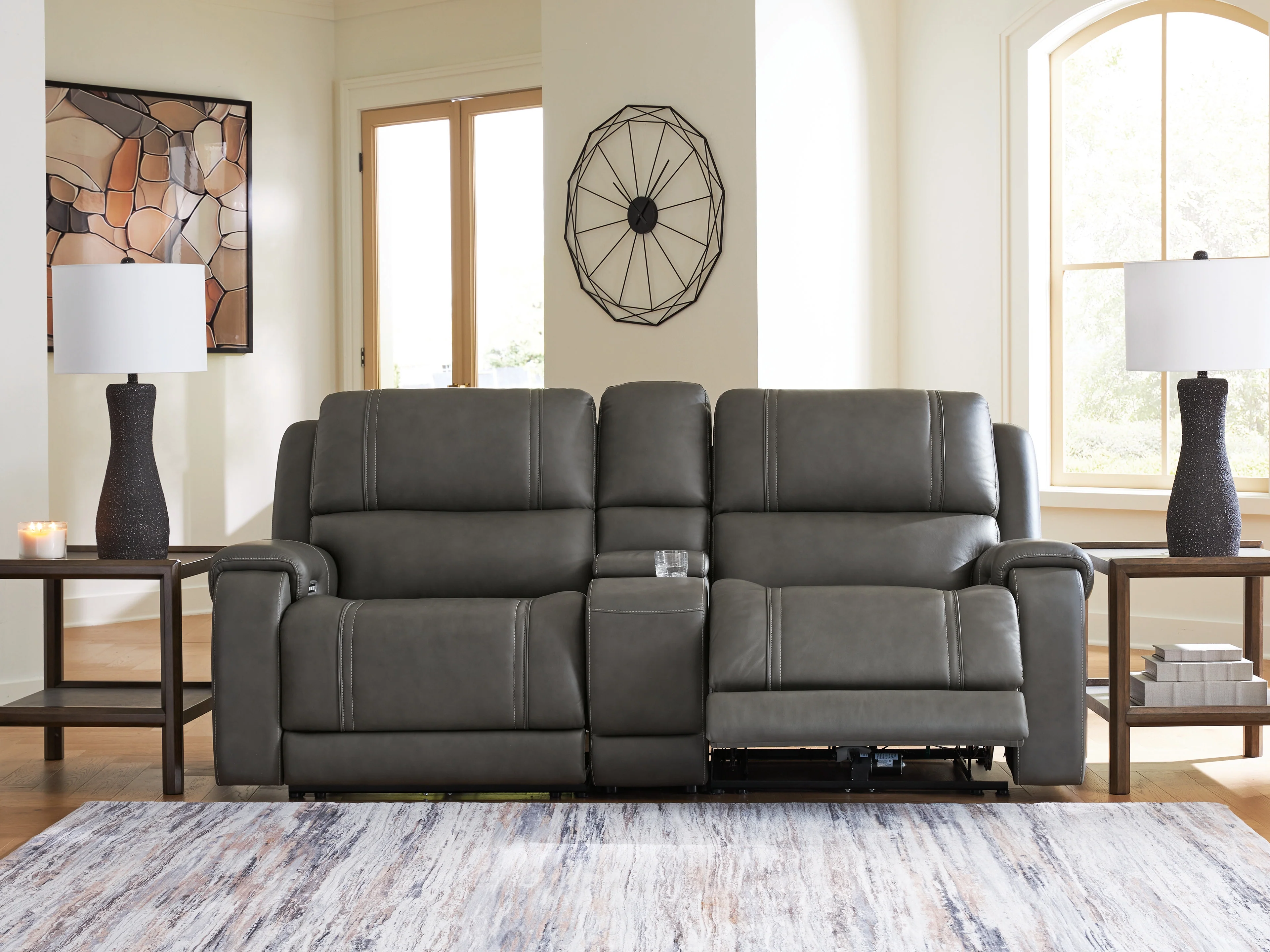 5Z - Pittson Anchor Leather 3-Piece Power Reclining Sectional Loveseat with Console - Image 3