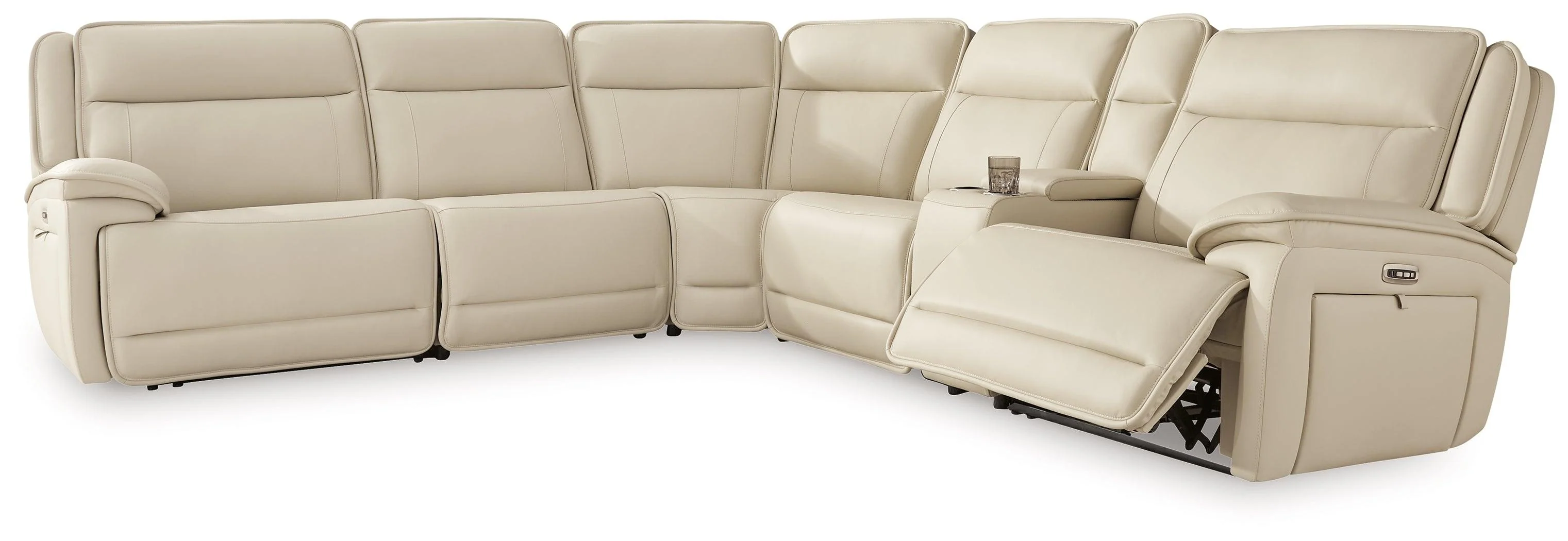 Double Deal Almond Leather 6-Piece Power Reclining Sectional - Image 2