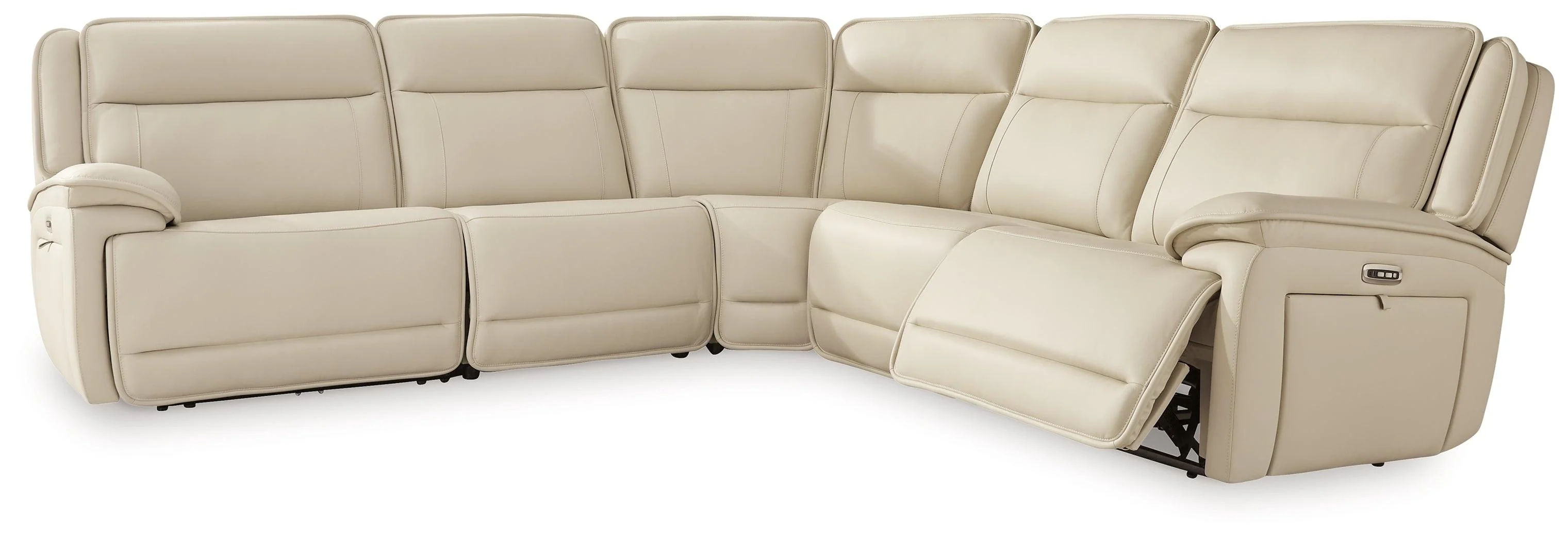 Double Deal Almond Leather 5-Piece Power Reclining Sectional - Image 2