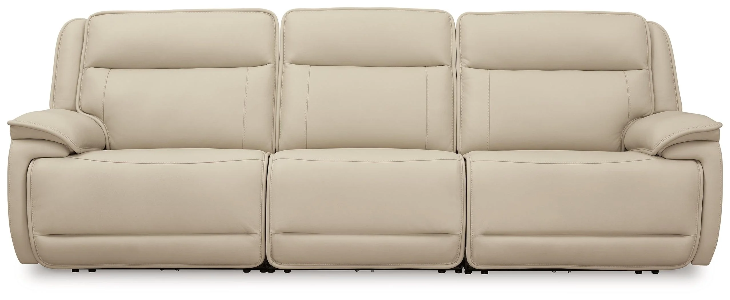 Double Deal Almond Leather 3-Piece Power Reclining Sofa Sectional - Image 2