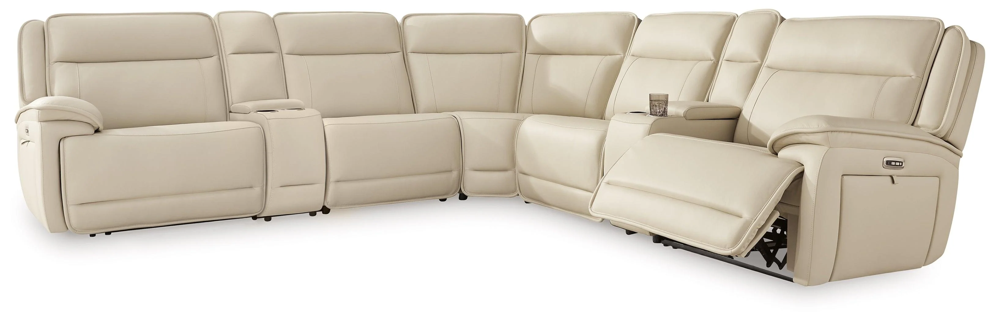 Double Deal Almond 7-Piece Reclining Sectional with 2 Consoles - Image 2