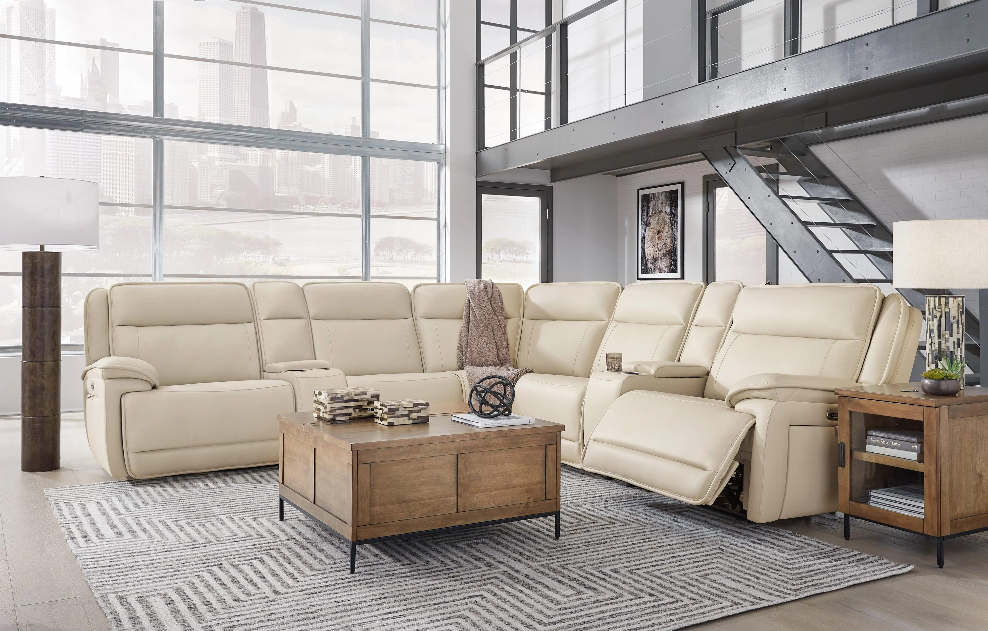 Double Deal Almond 7-Piece Reclining Sectional with 2 Consoles - Image 3