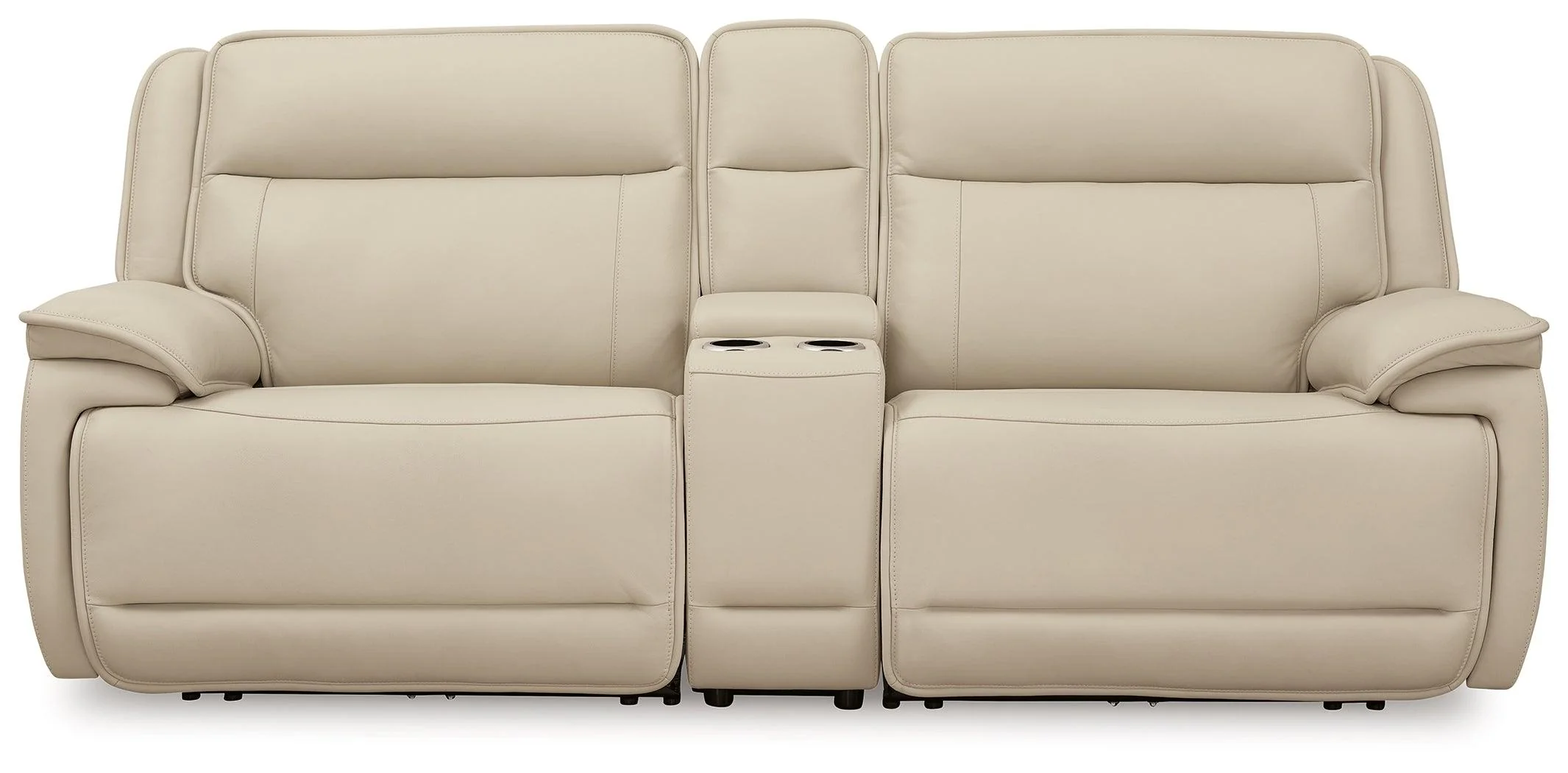 Double Deal Almond Leather 2-Piece Power Reclining Loveseat Sectional with Console - Image 2