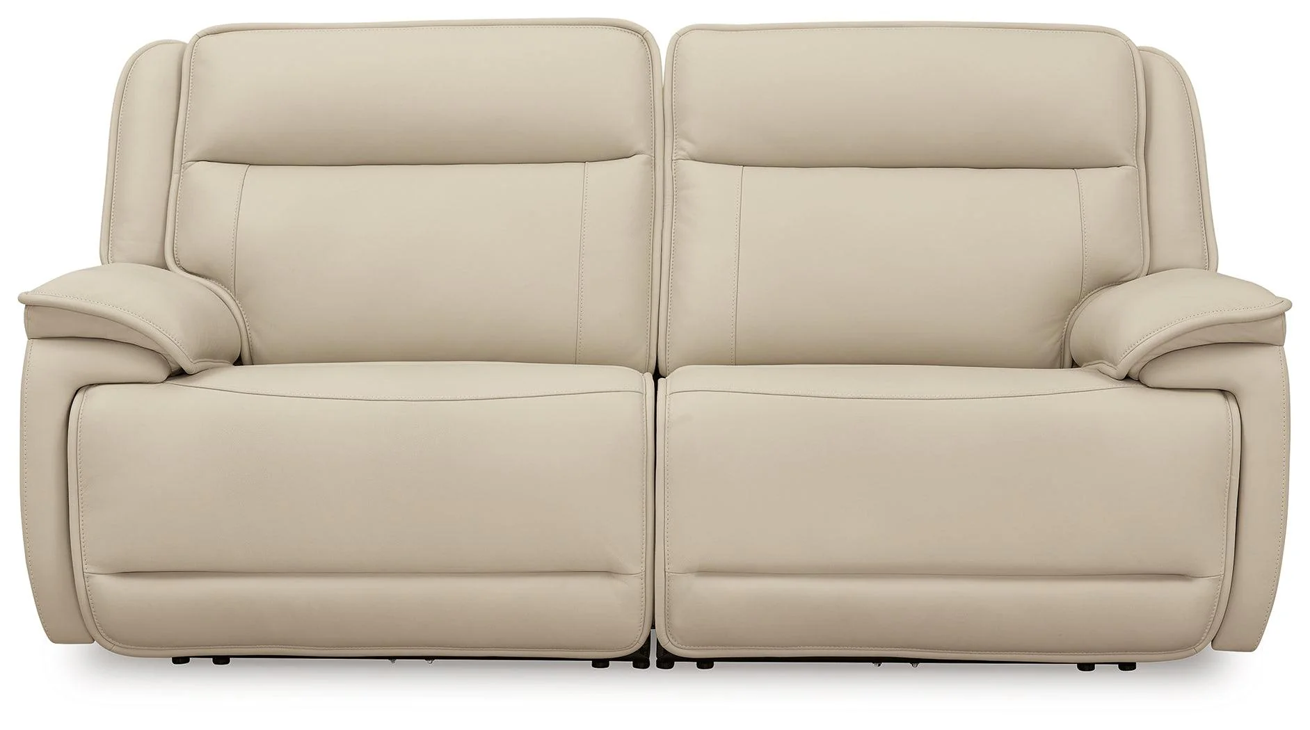 Double Deal Almond Leather 2-Piece Power Reclining Loveseat Sectional - Image 2