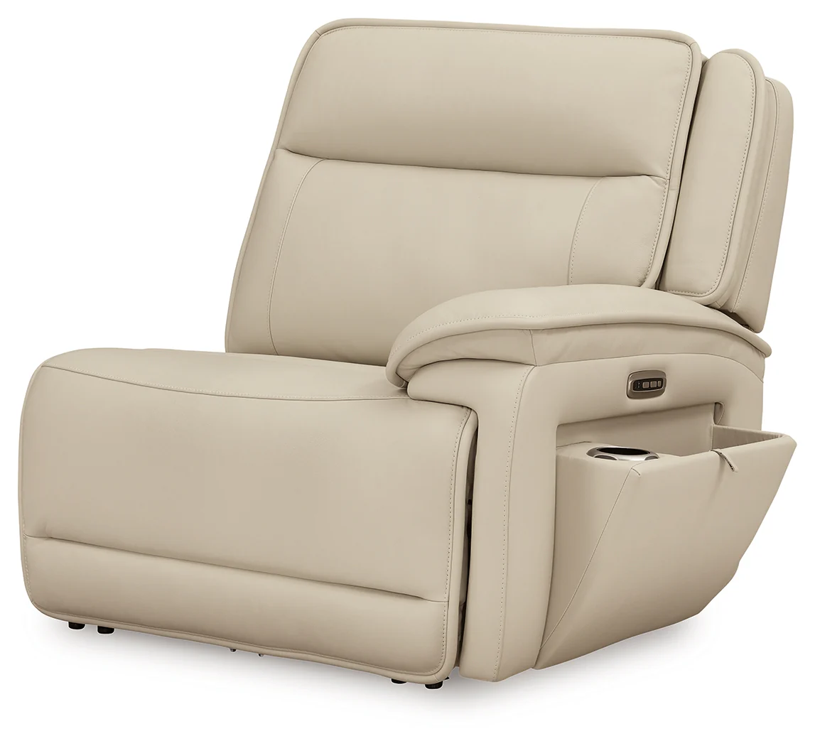 Double Deal Almond Leather 4-Piece Reclining Sectional - Image 3