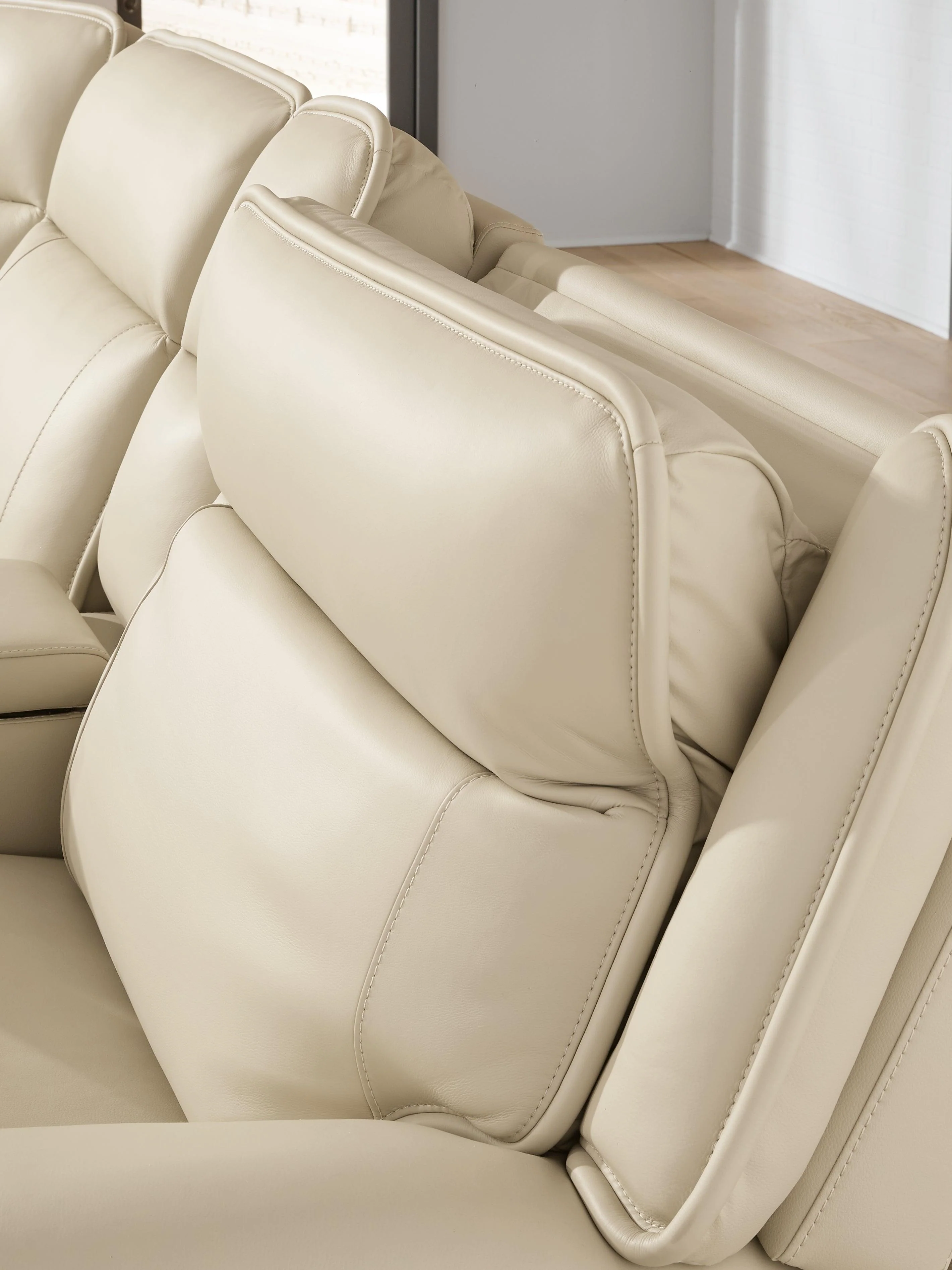 Double Deal Almond Leather 2-Piece Power Reclining Loveseat Sectional with Console - Image 3