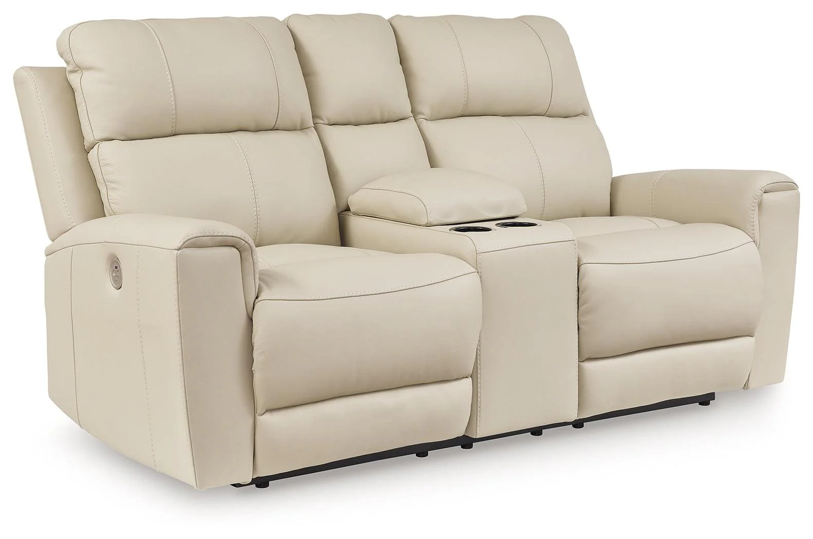 Dahlmoore Almond Leather Power Reclining Loveseat with Console - Image 2