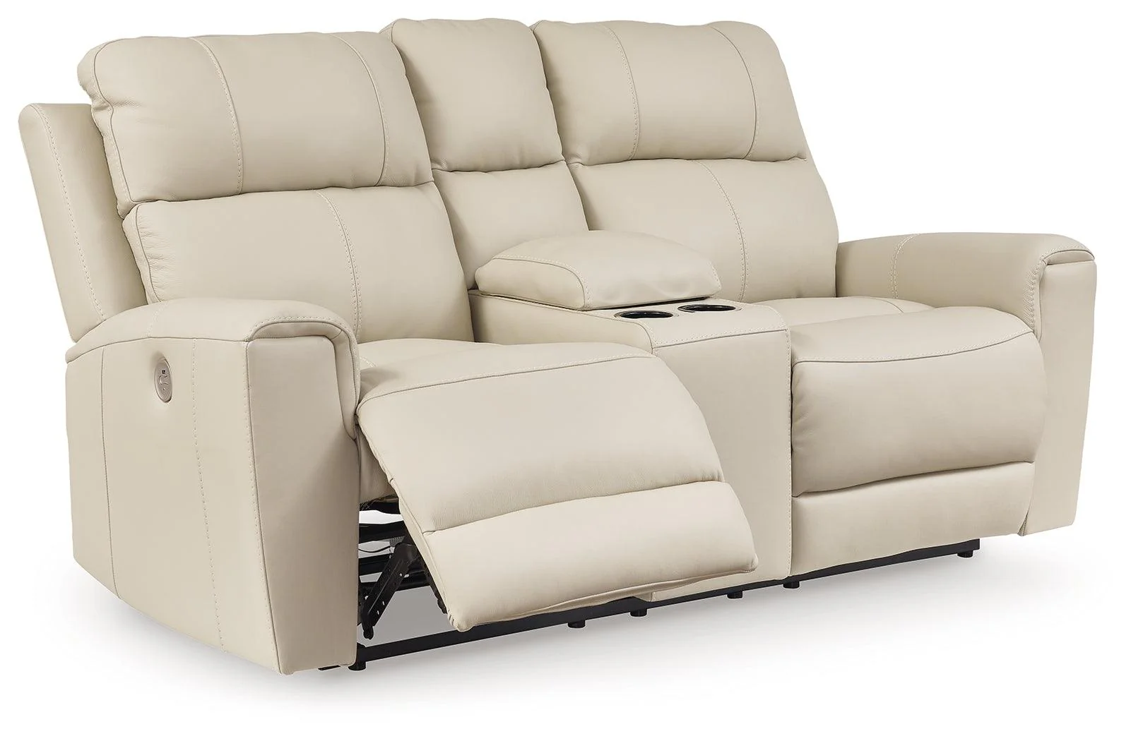 Dahlmoore Almond Leather Power Reclining Loveseat with Console - Image 3