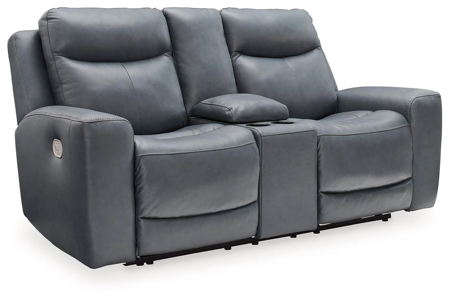 Mindanao Steel Leather Power Reclining Loveseat With Console - Image 2