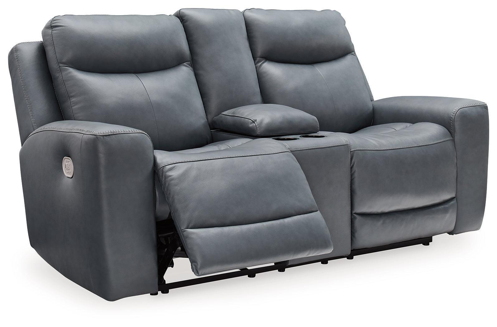 Mindanao Steel Leather Power Reclining Loveseat With Console - Image 3