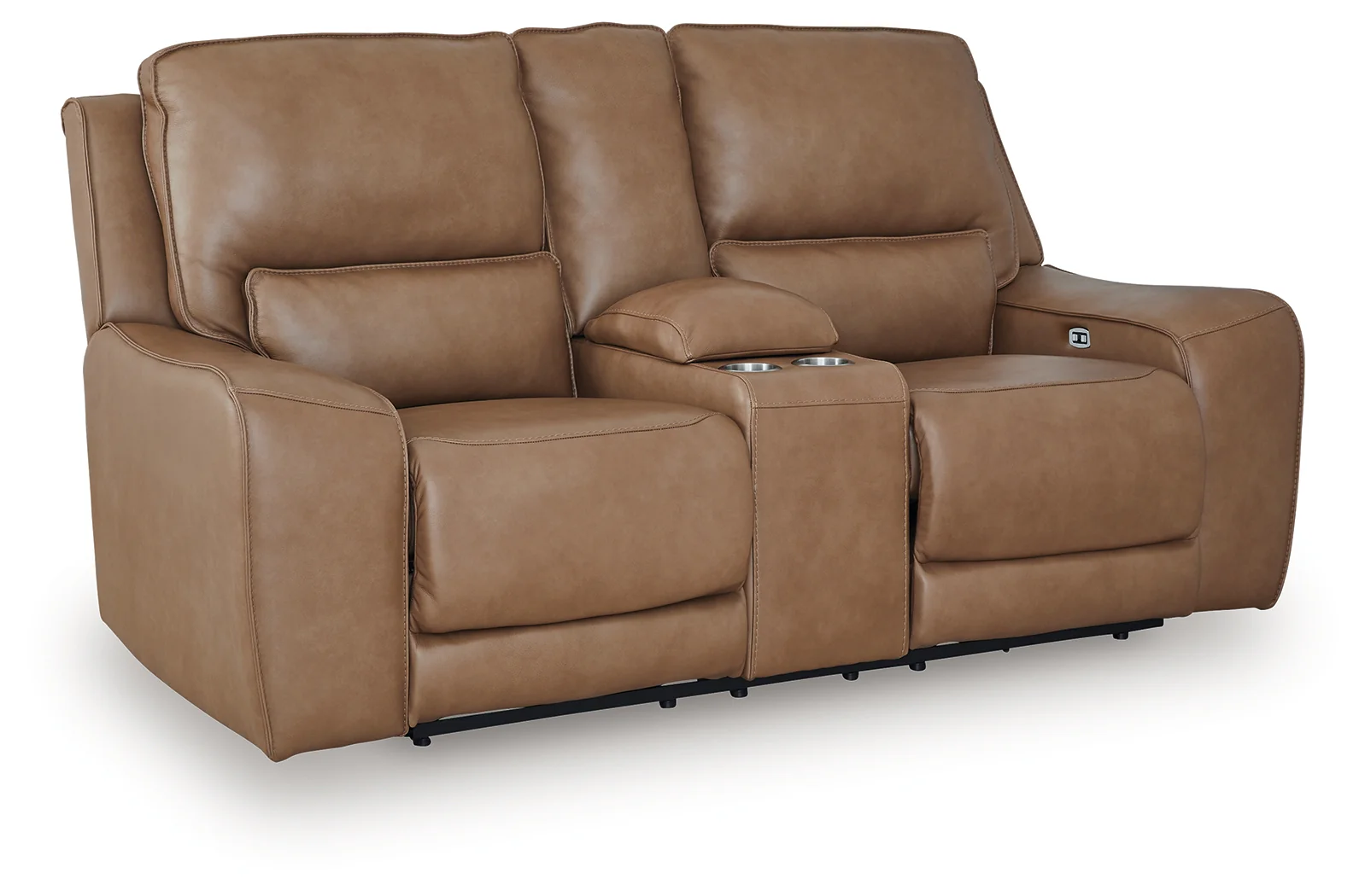 DeepWakes Caramel Leather Power Reclining Loveseat with Console - Image 2