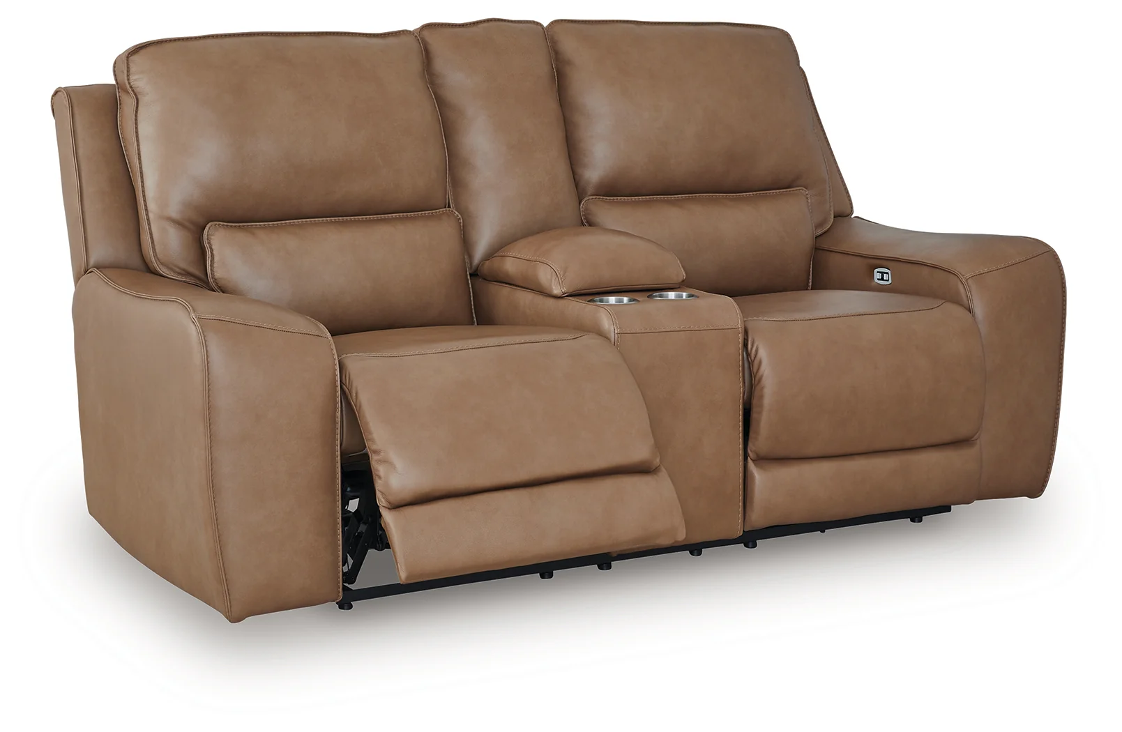 DeepWakes Caramel Leather Power Reclining Loveseat with Console - Image 3