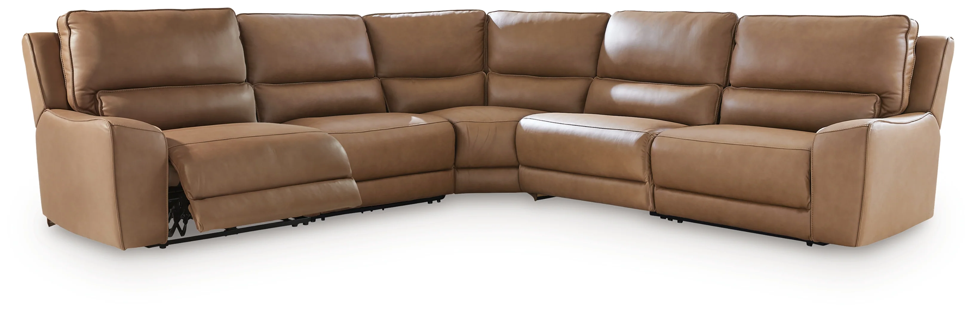 DeepWakes Caramel Leather 5-Piece Power Reclining Sectional - Image 3