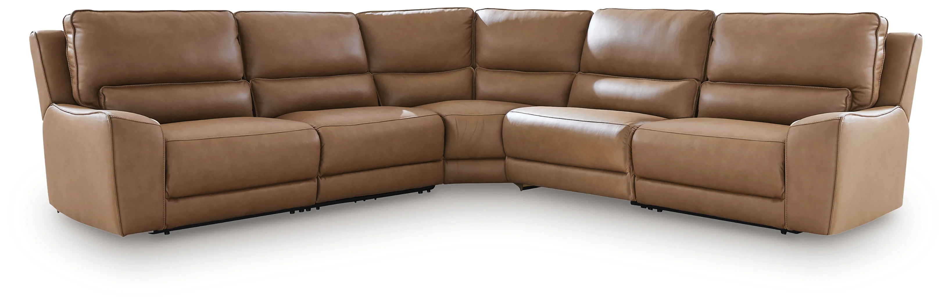 DeepWakes Caramel Leather 5-Piece Power Reclining Sectional - Image 2