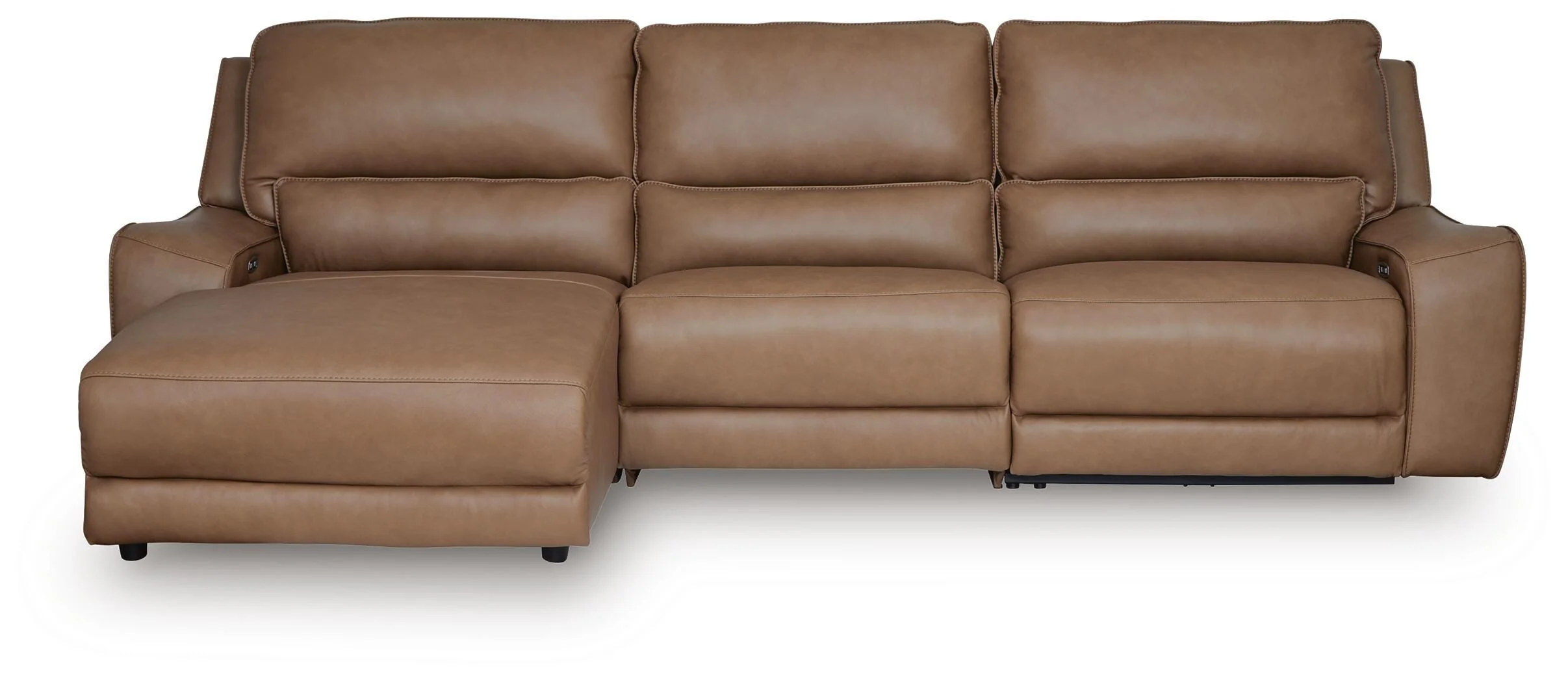 DeepWakes Caramel Leather 3-Piece Reclining Sofa Chaise - Image 2