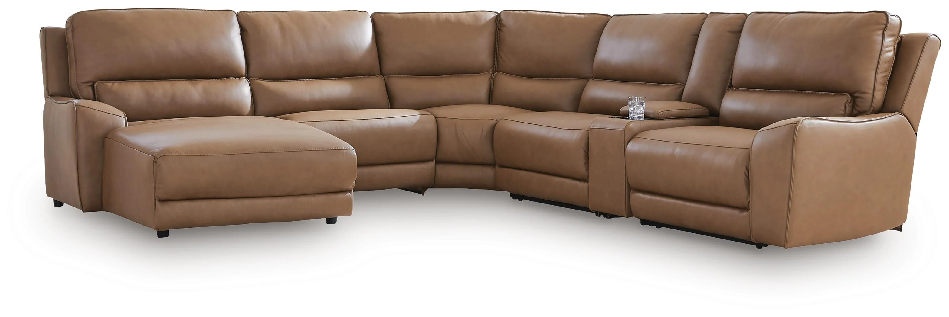DeepWakes Caramel Leather 6-Piece Power Reclining Sectional with Chaise - Image 2