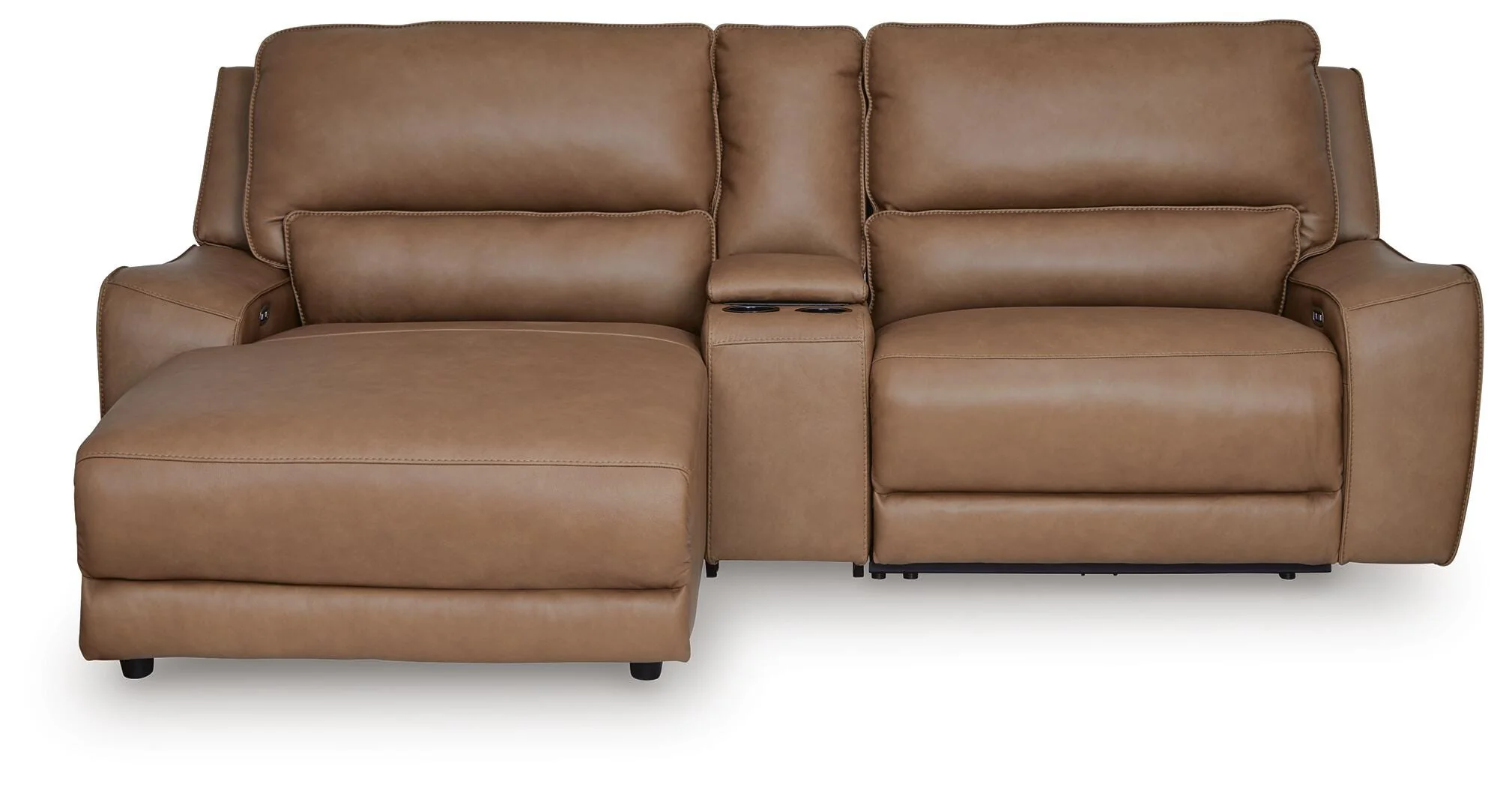 DeepWakes Caramel Leather 3-Piece Power Reclining Sectional with Chaise - Image 2