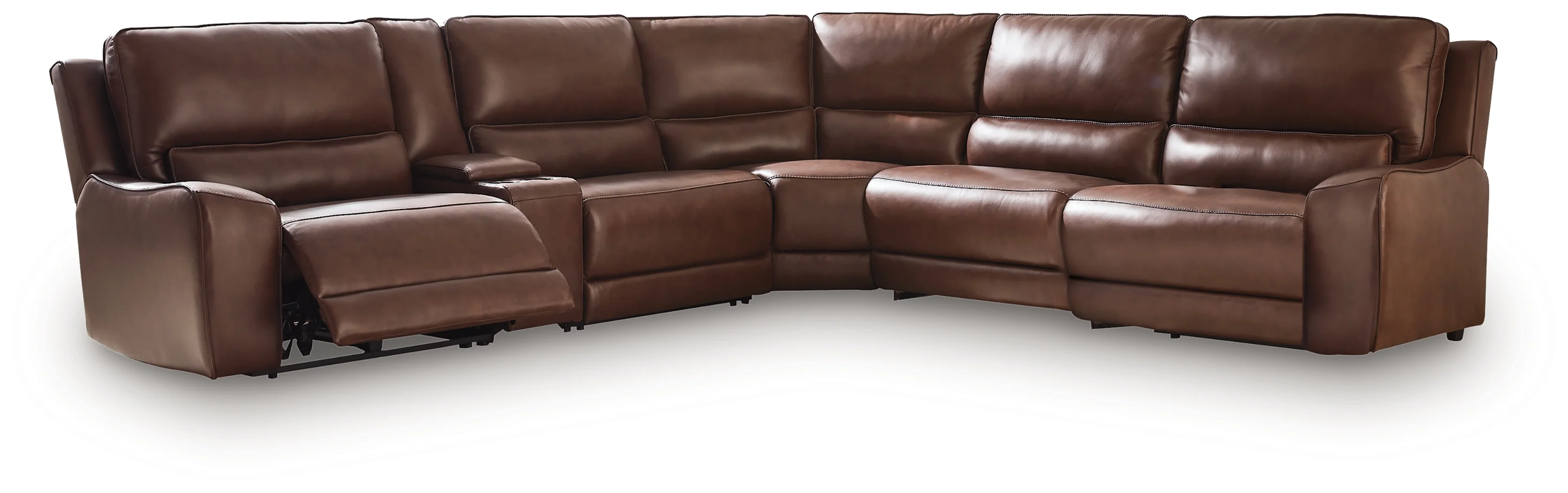 DeepWakes Canyon Leather 6-Piece Reclining Sectional with Storage Console - Image 2