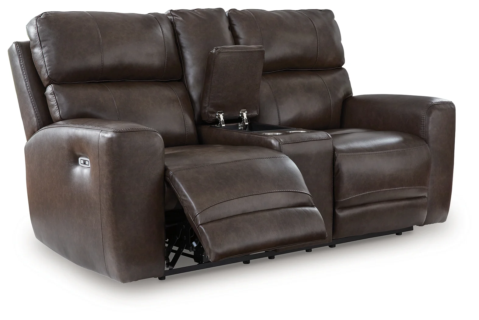 Crossplex Smoke Leather Power Reclining Loveseat with Console - Image 3