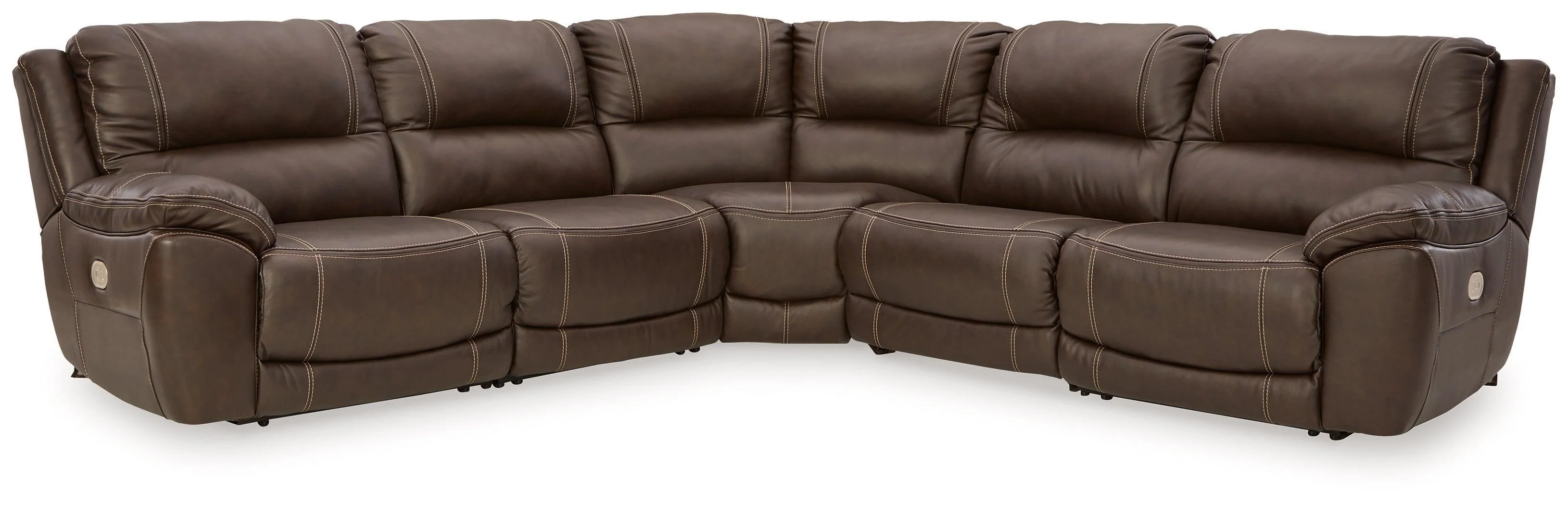 Dunleith Chocolate Leather 5-Piece Power Reclining Sectional - Image 2