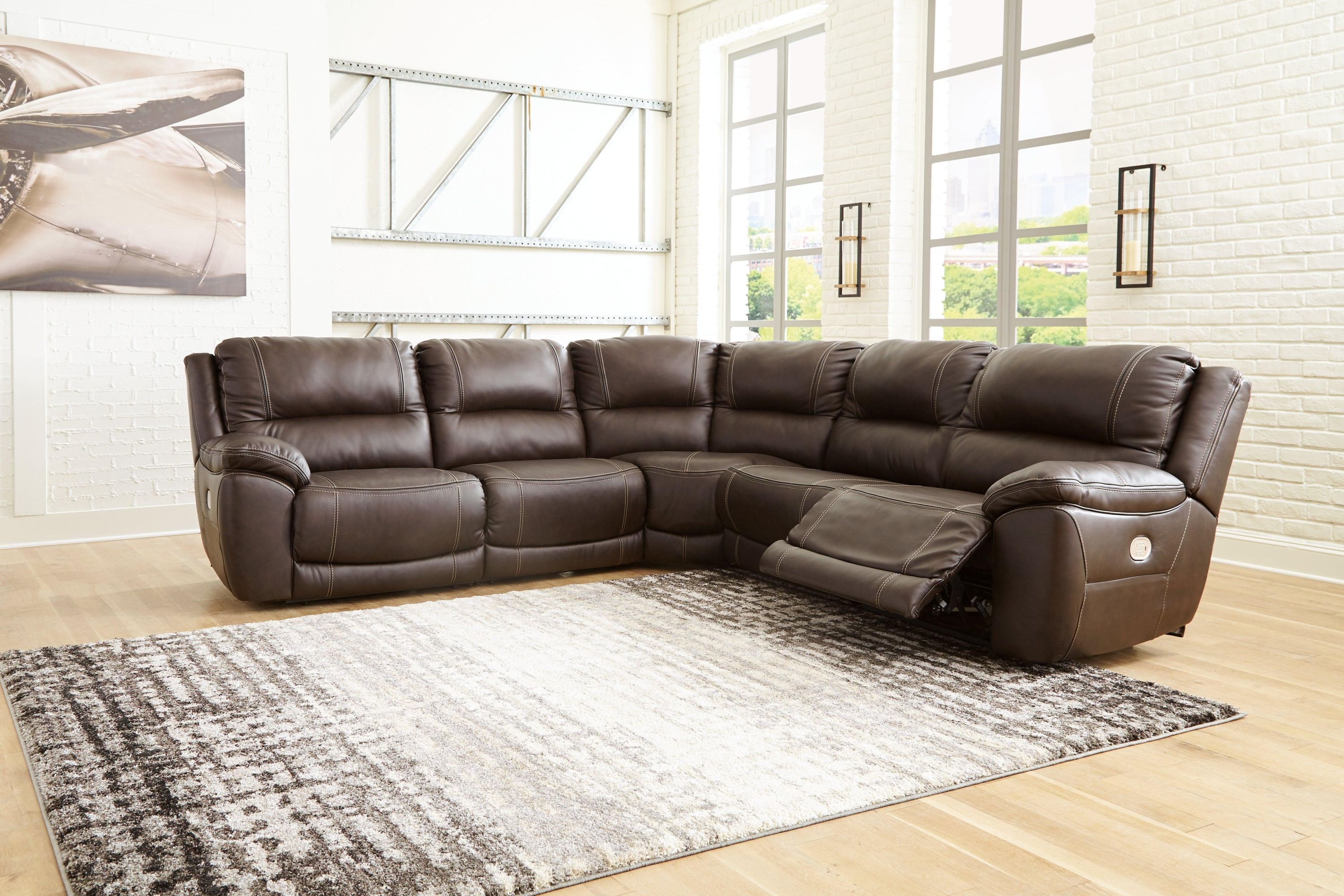 Dunleith Chocolate Leather 5-Piece Power Reclining Sectional - Image 3
