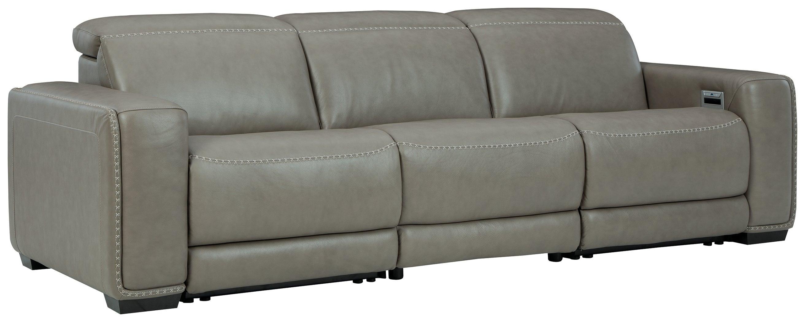 Correze Gray Leather 3-Piece Power Reclining Sectional - Image 2