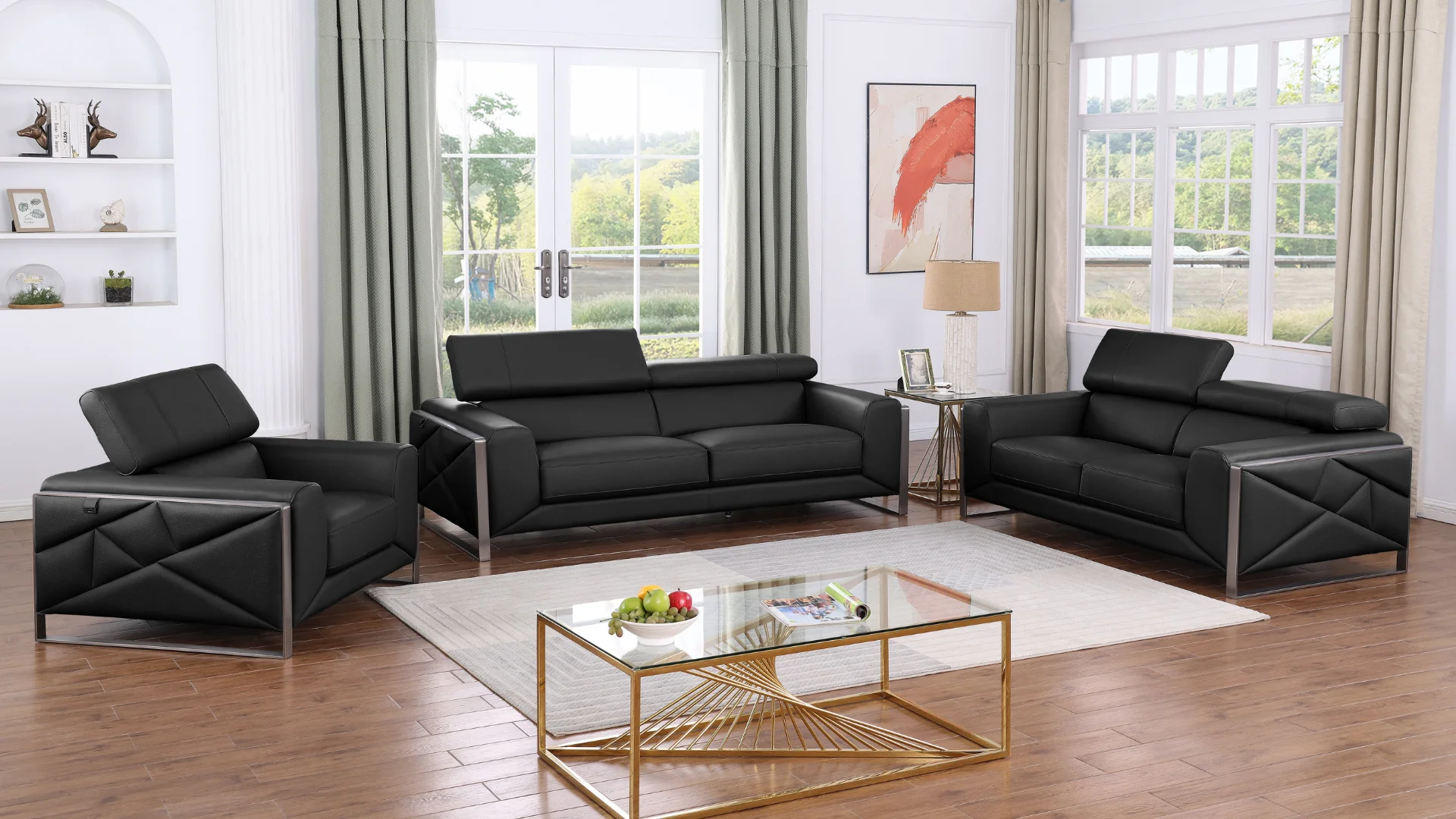 Giorgio Black Leather Living Room Set - Image 1