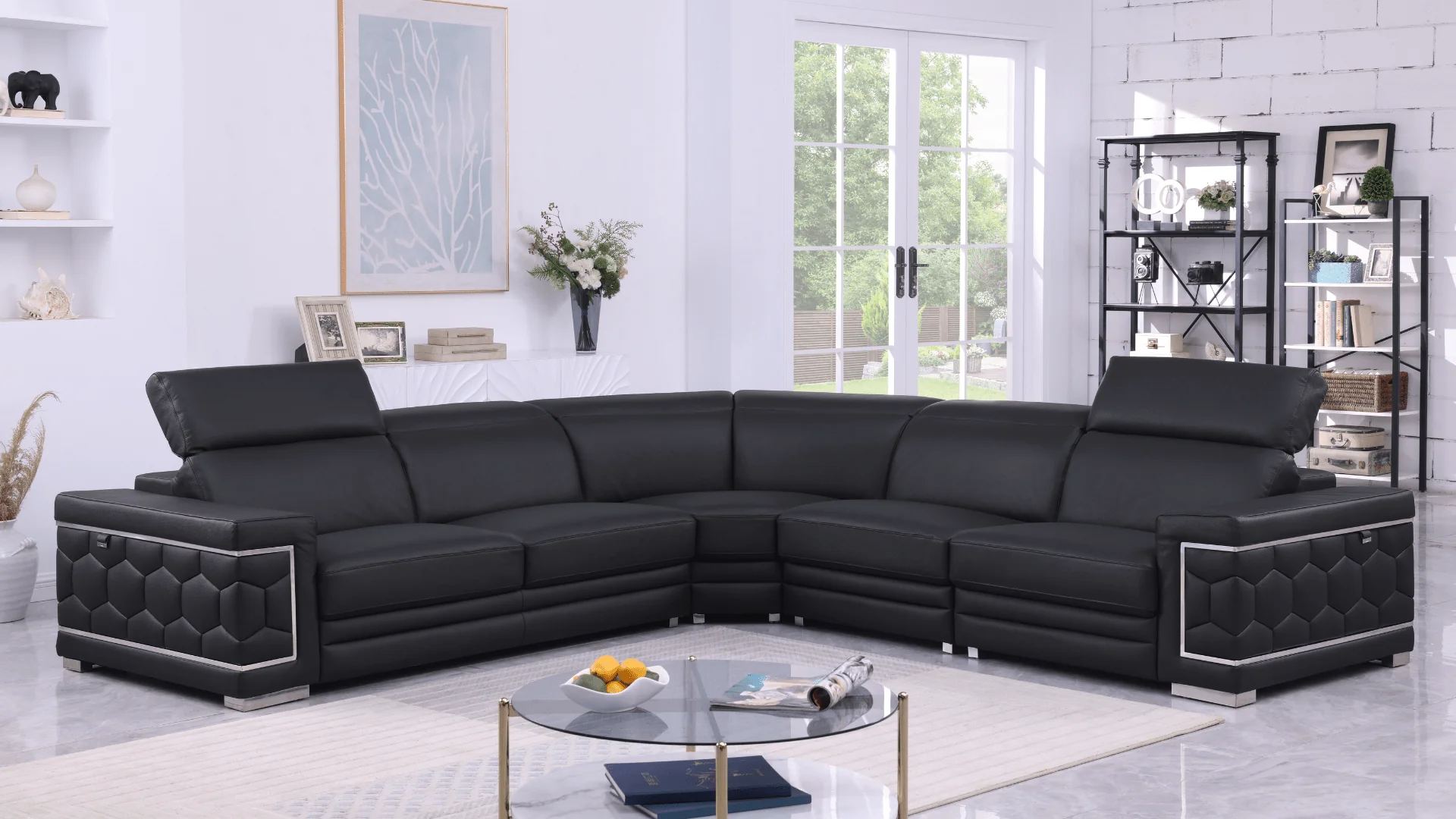 Favo Black Leather Sectional - Image 1