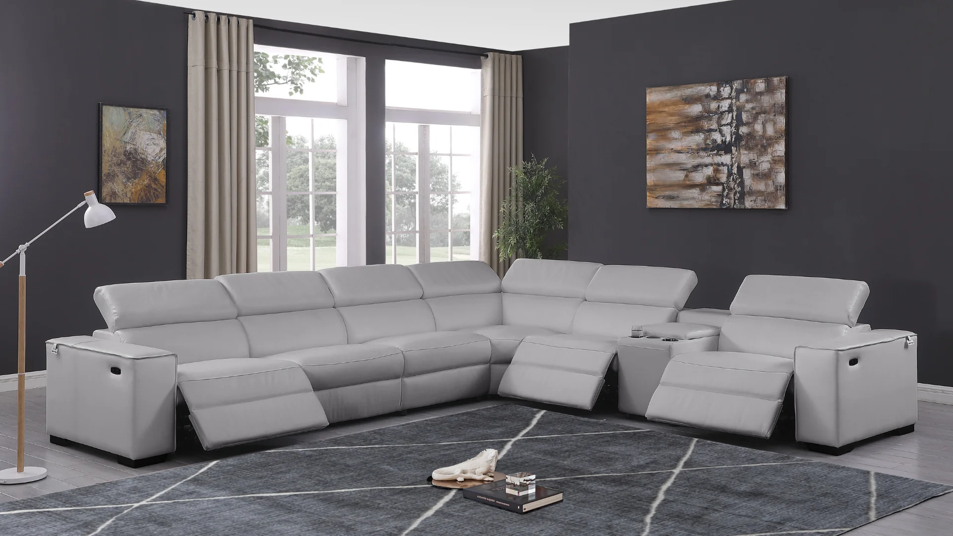 Picasso Light Gray 7-Piece Power Reclining Sectional - Image 1