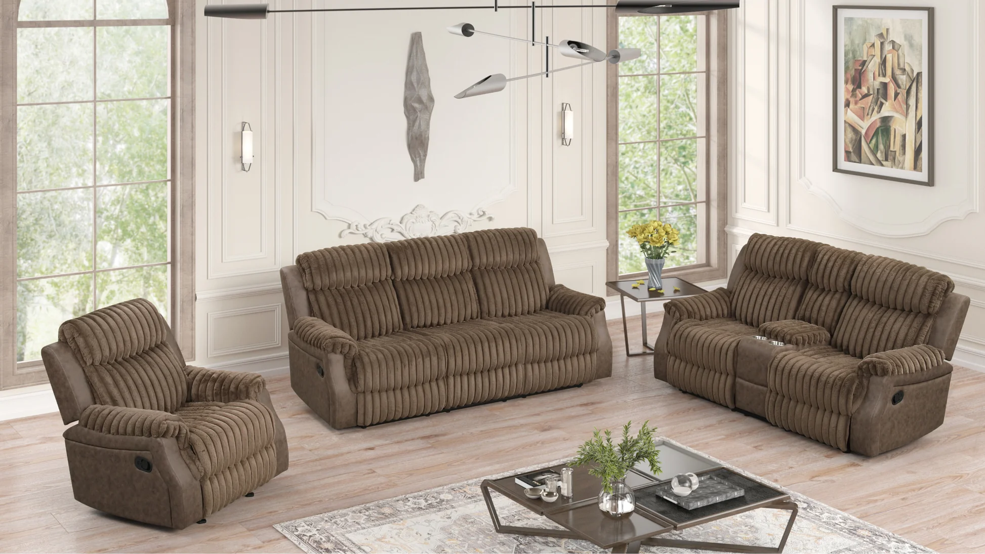 Willow Brown 3-Piece Reclining Set - Image 1