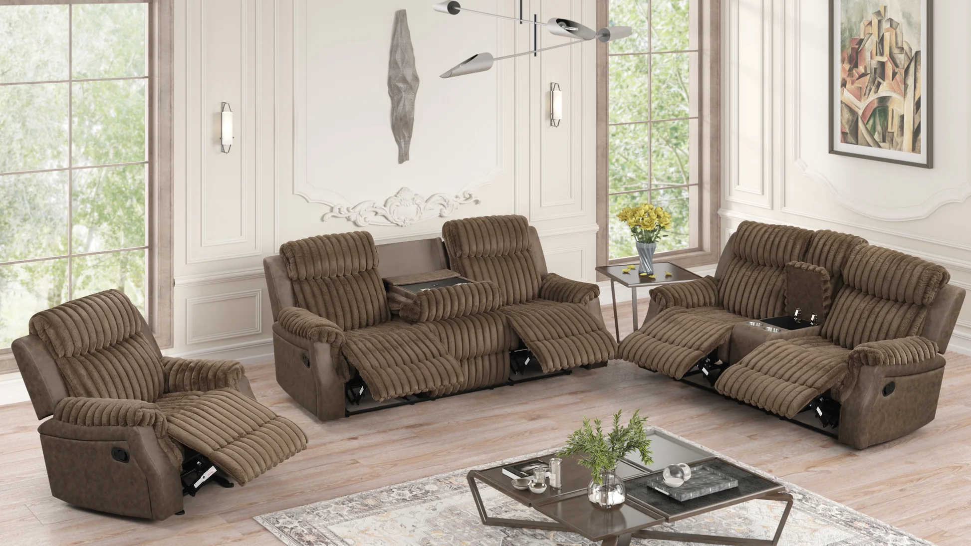 Willow Brown 3-Piece Reclining Set - Image 2