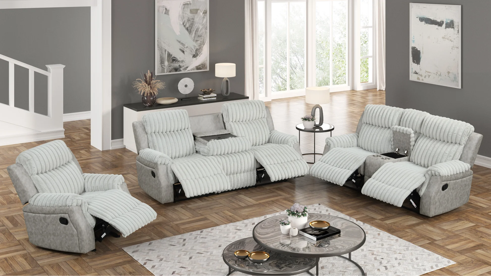 Willow Grey 3-Piece Reclining Set - Image 2