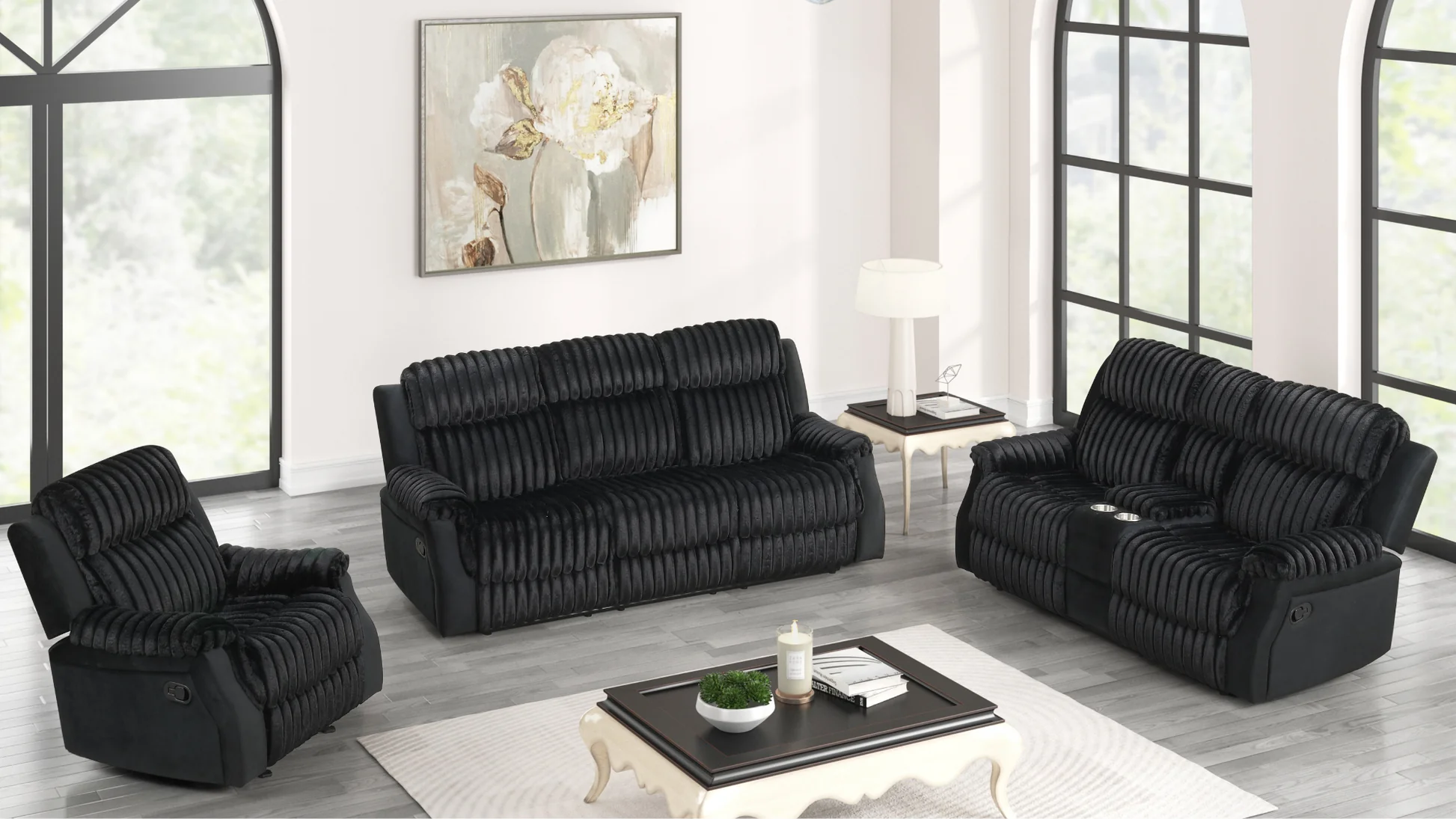 Willow Black 3-Piece Reclining Set - Image 1