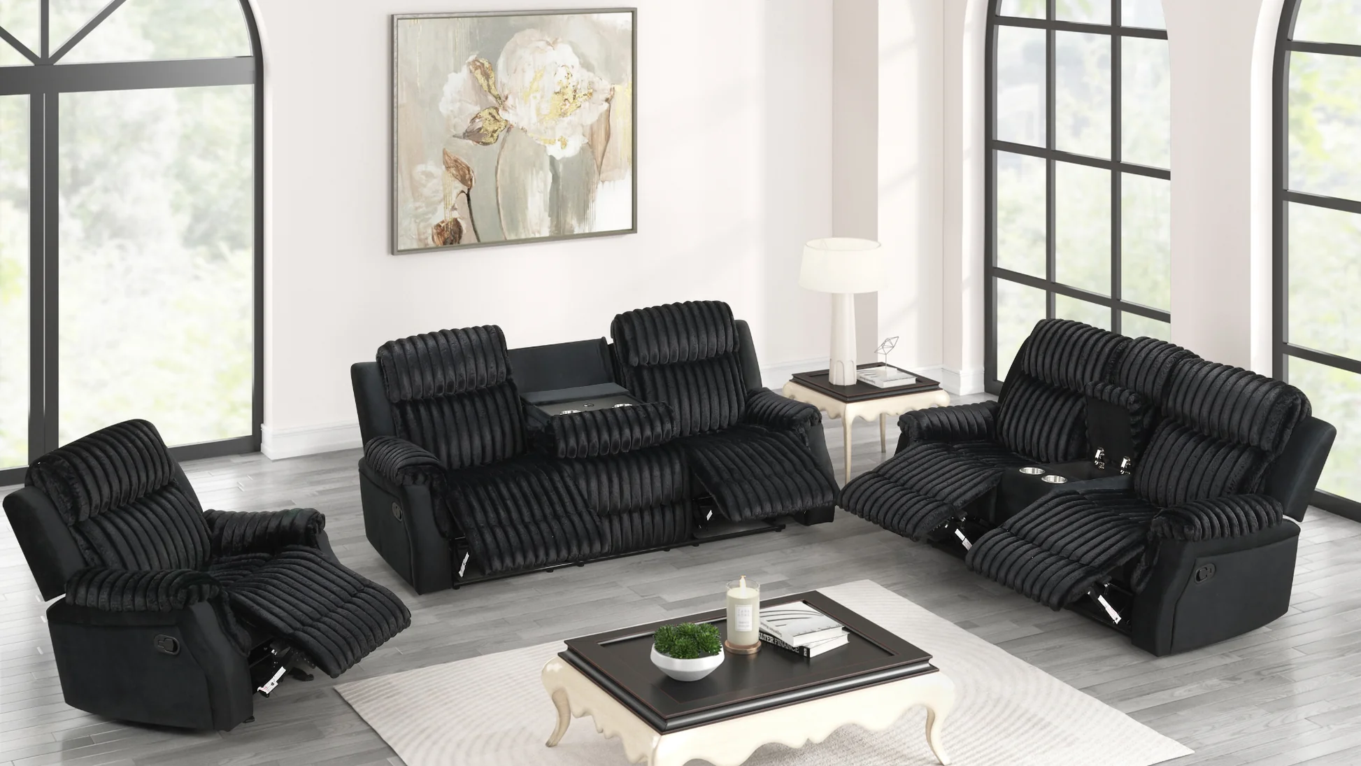 Willow Black 3-Piece Reclining Set - Image 2