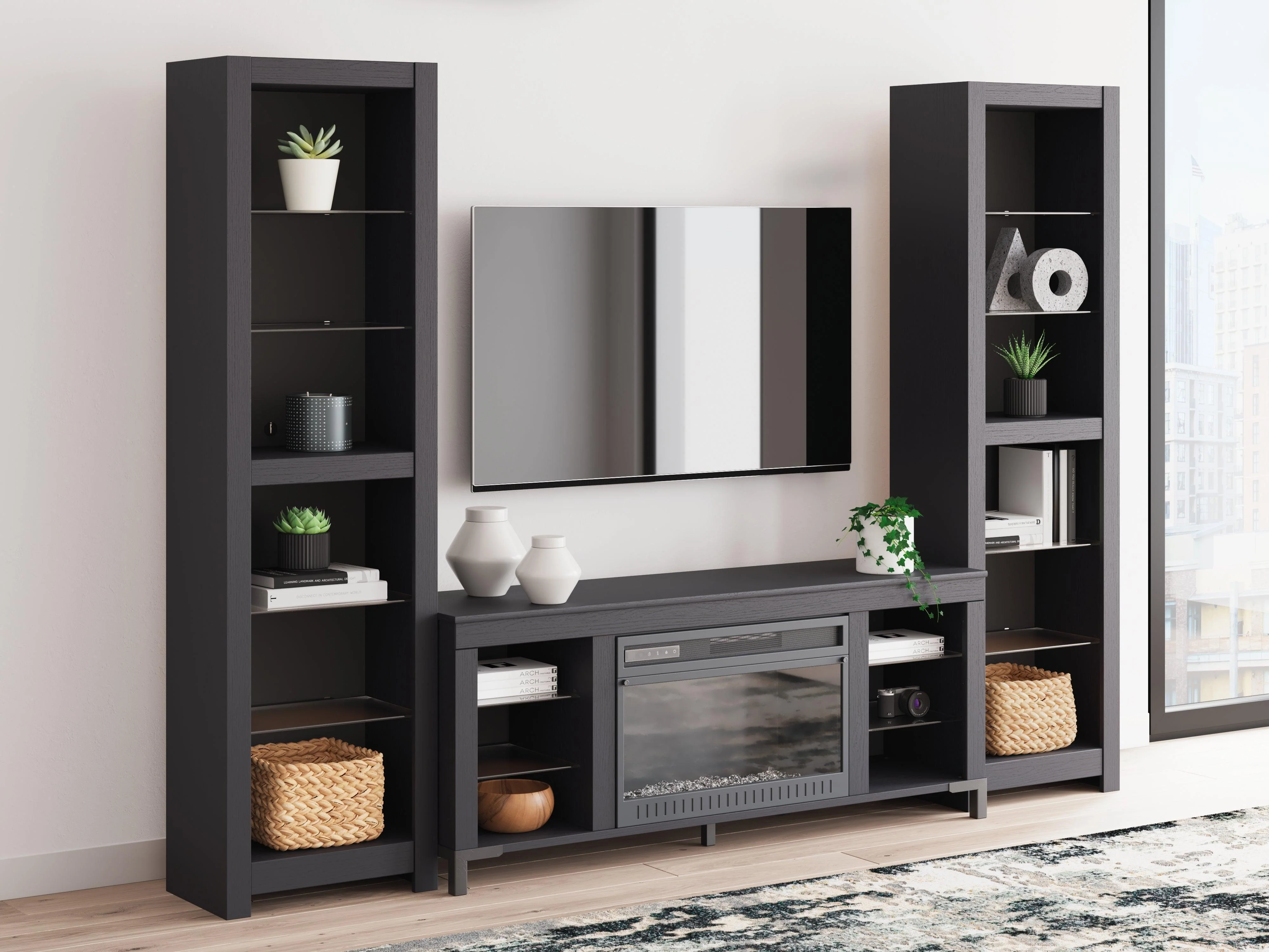 Cayberry Black 3-Piece Entertainment Center with Electric Fireplace - Image 3