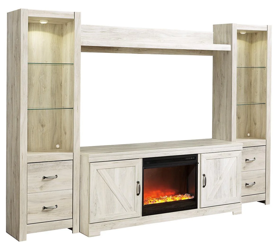 Bellaby Whitewash 4-Piece Entertainment Center With Fireplace - Image 2