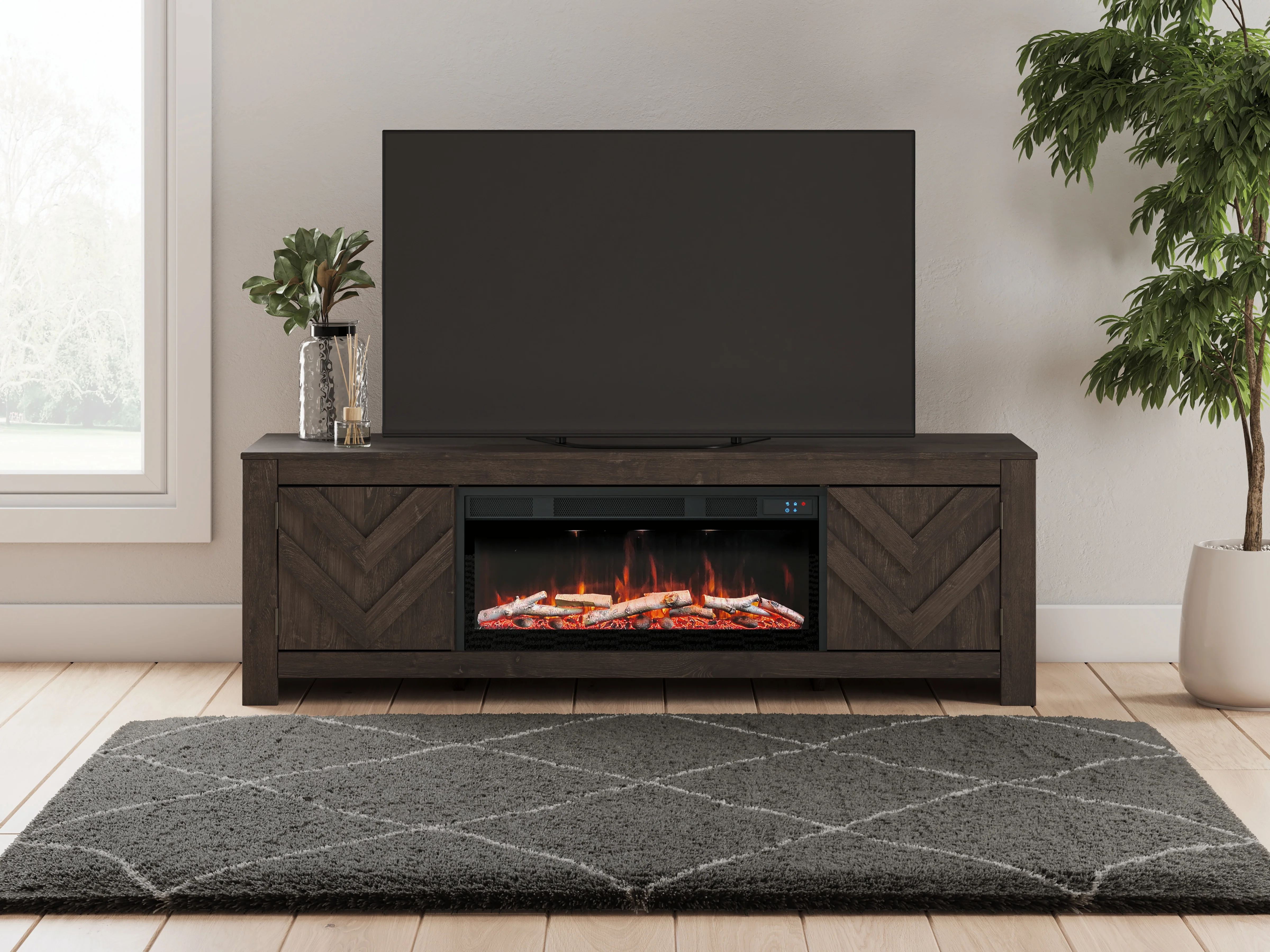 Cayboni Black 71" TV Stand with Electric Fireplace - Image 3