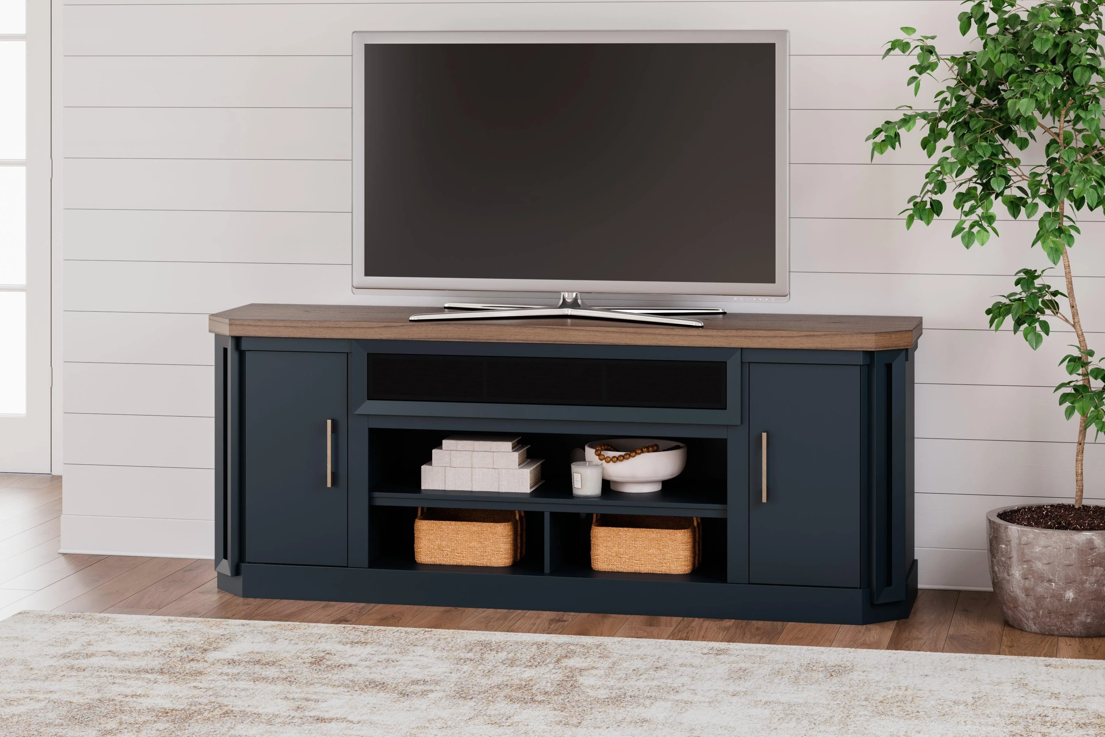 Landocken Brown Blue 83" Tv Stand - Image 3