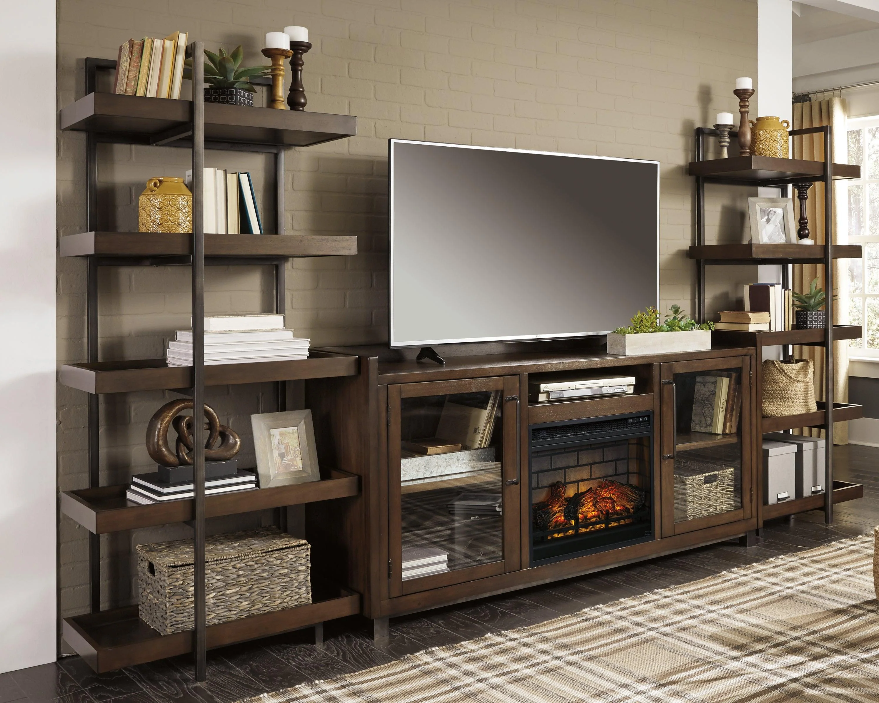 Starmore Brown Gunmetal 3-Piece Wall Unit With Electric Fireplace - Image 3
