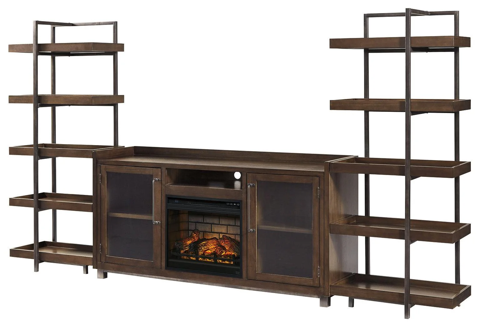 Starmore Brown Gunmetal 3-Piece Wall Unit With Electric Fireplace - Image 2