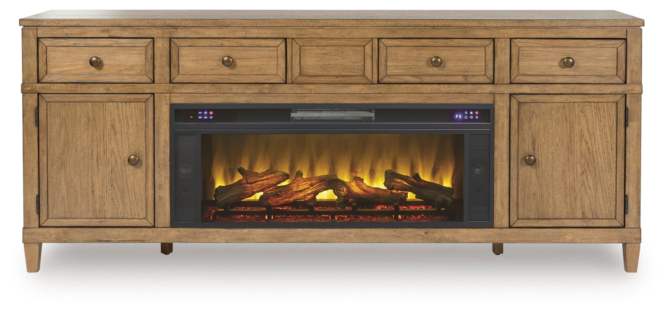 Sharlance Light Brown 81" TV Stand with Electric Fireplace - Image 3