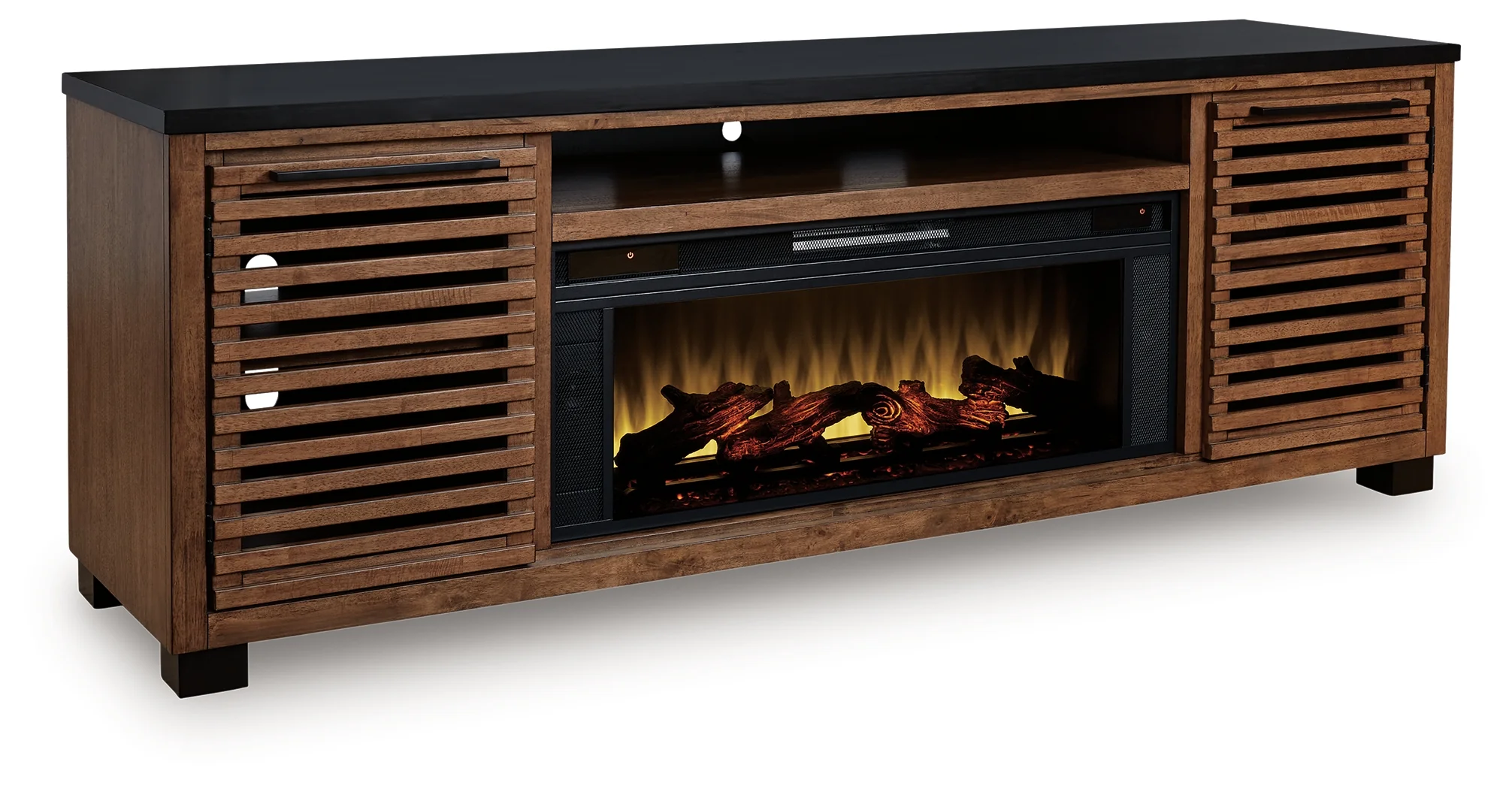 Kallari Warm Brown/Black 84" TV Stand with Electric Fireplace - Image 2