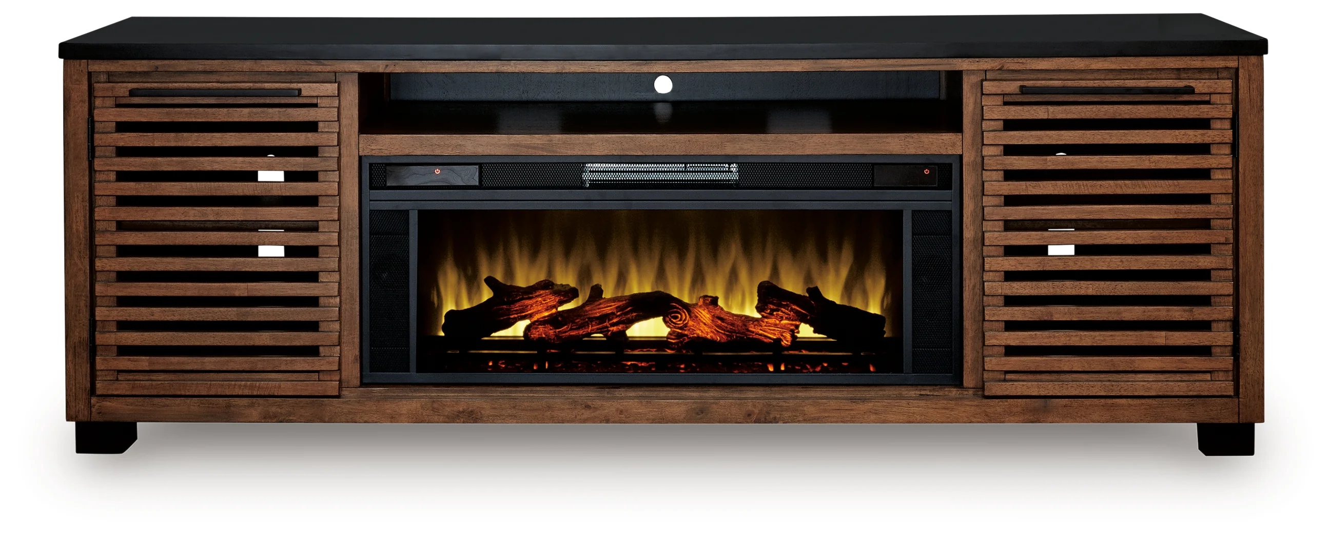 Kallari Warm Brown/Black 84" TV Stand with Electric Fireplace - Image 3