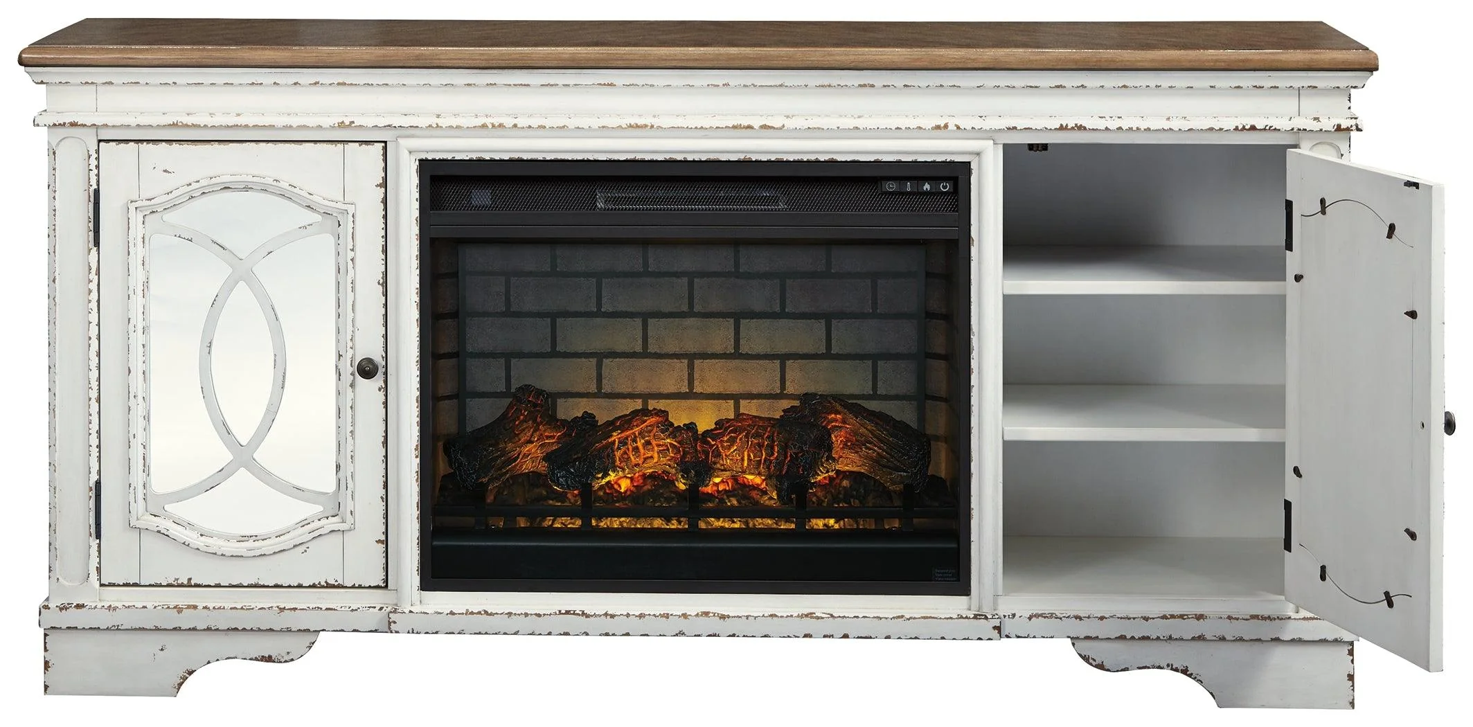 Realyn Chipped White 74" Tv Stand With Electric Fireplace - Image 3