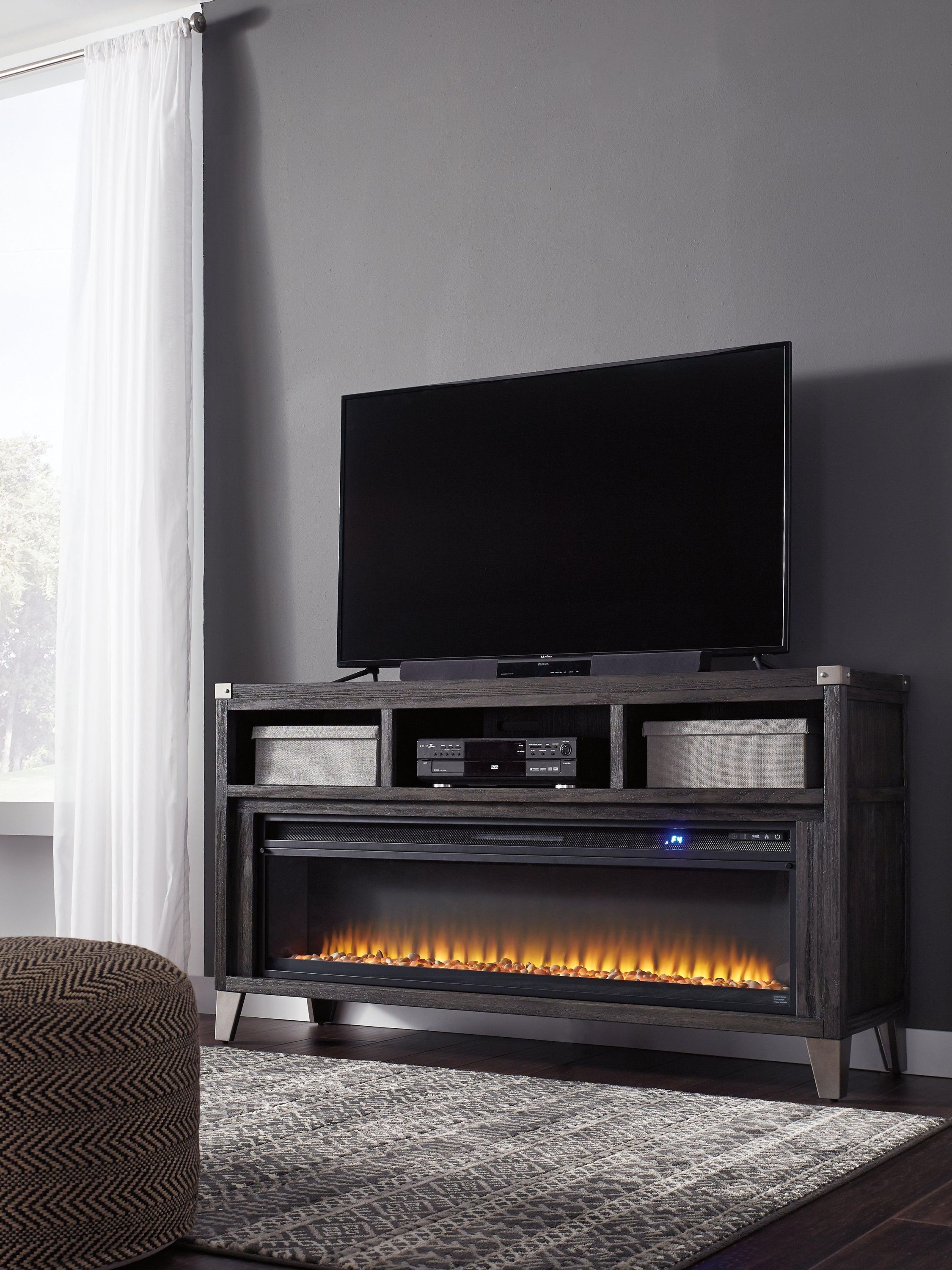 Todoe Gray 65" Tv Stand With Electric Fireplace - Image 3
