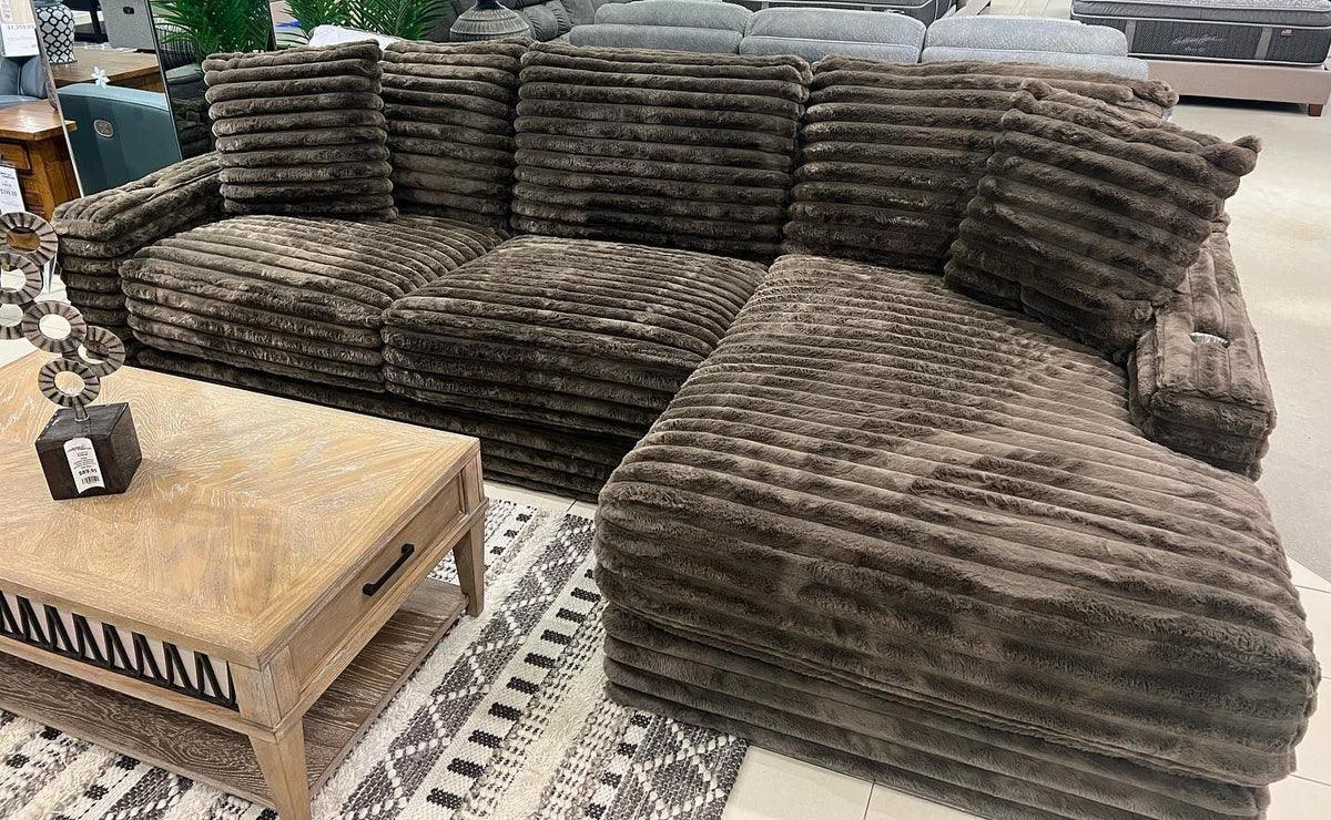 Kelly Oversized Corduroy Chocolate 123" Sectional with Cupholders - Image 2