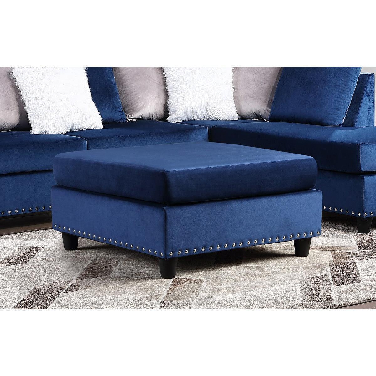Galaxy Martha Blue Velvet Upholstered Ottoman - Image 1