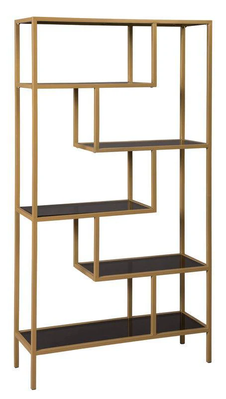 Frankwell Gold Finish Industrial Glass 5 Shelves Bookcase - Image 2