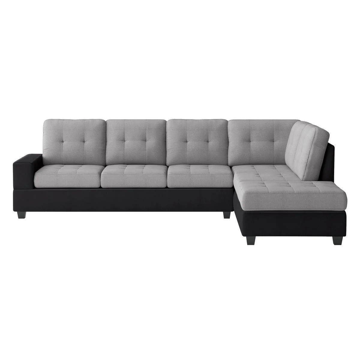 Gray Black Fabric Tufted Ottoman Sectional - Image 1