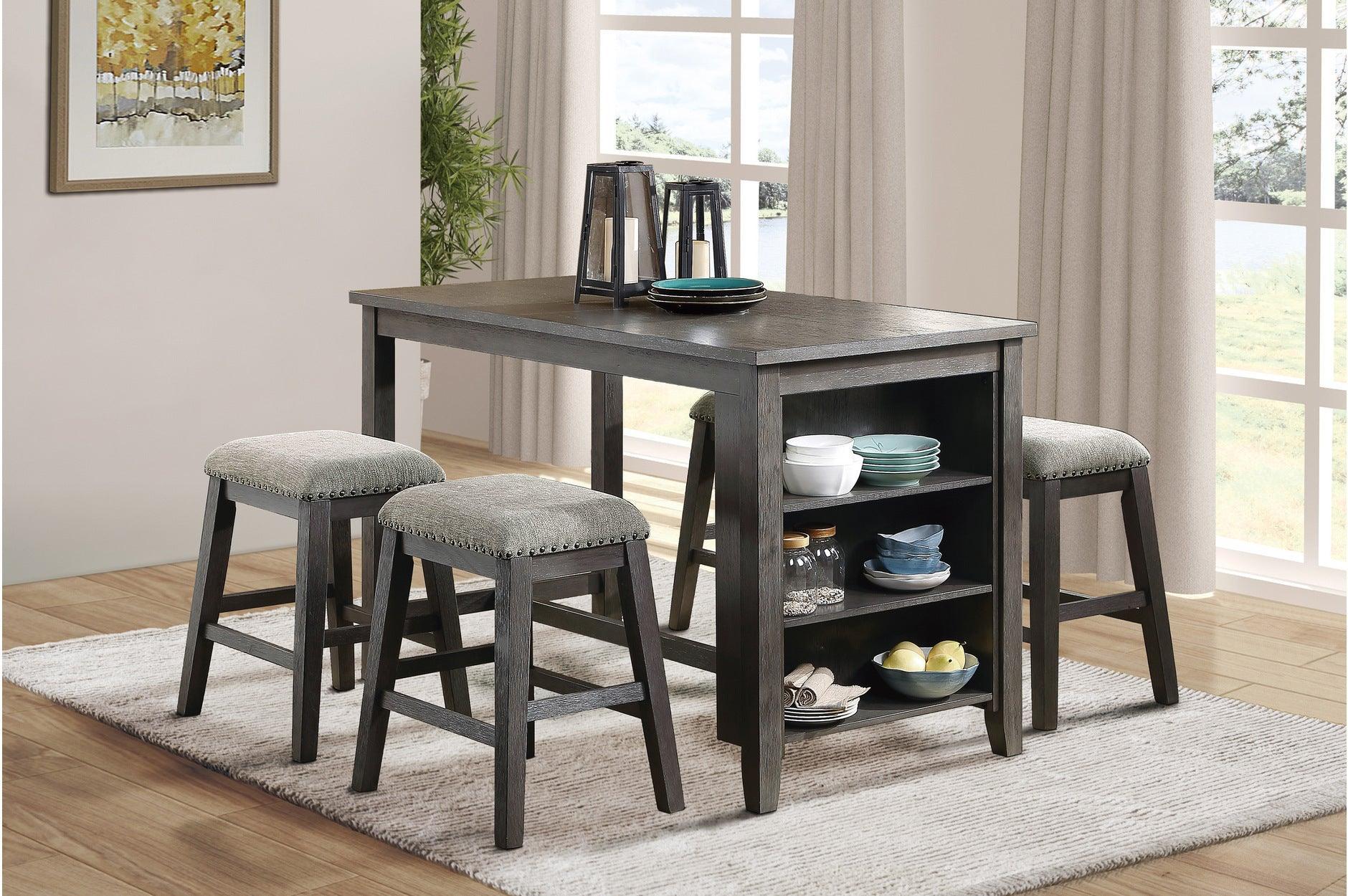 Timbre Black Wire Brown Fabric Rectangular Counter Height Table - Image 3